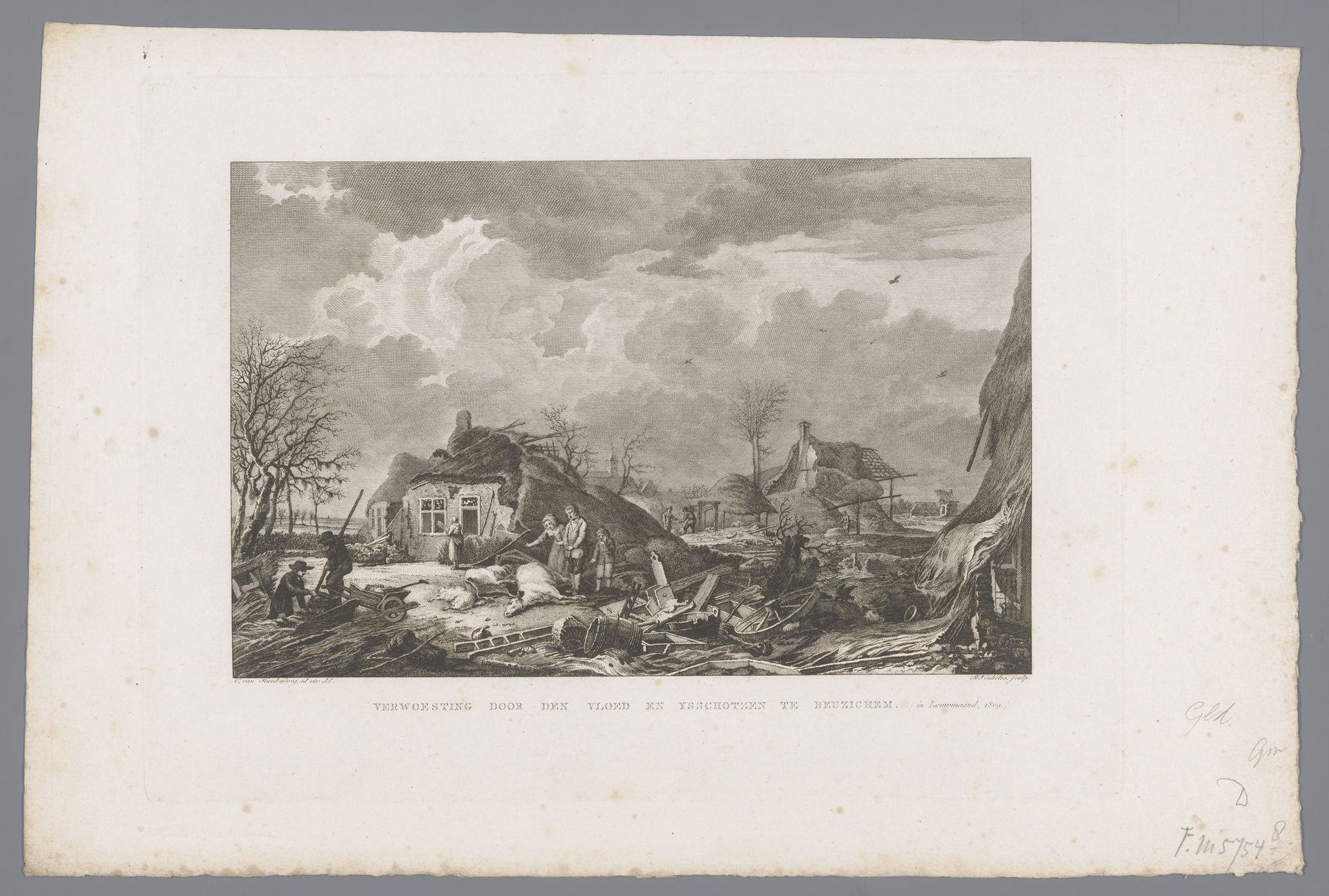 Verwoesting door de vloed en ijsschotsen te Beusichem, 1809 by Reinier Vinkeles