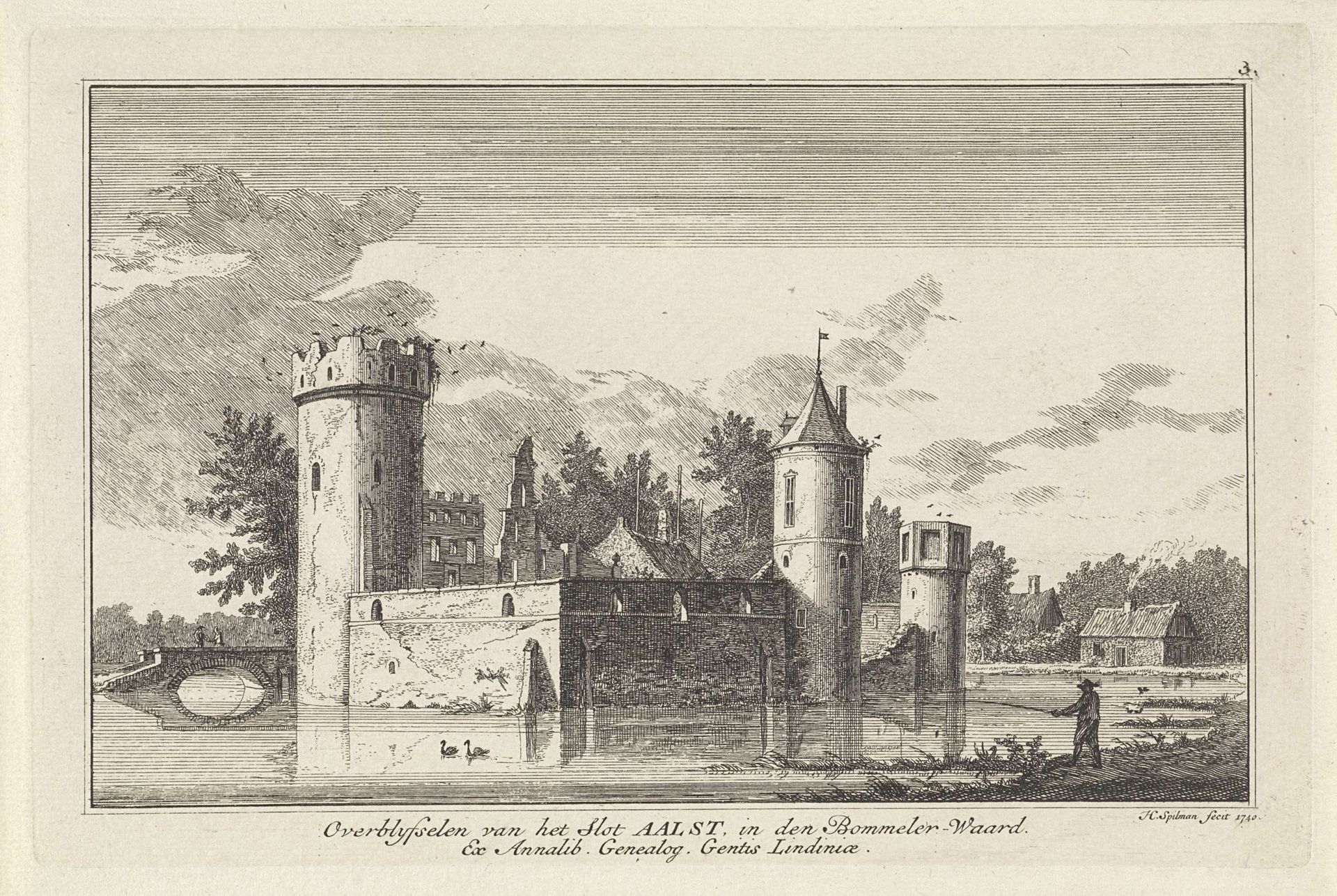 Gezicht op de ruïne van slot Aalst by Hendrik Spilman