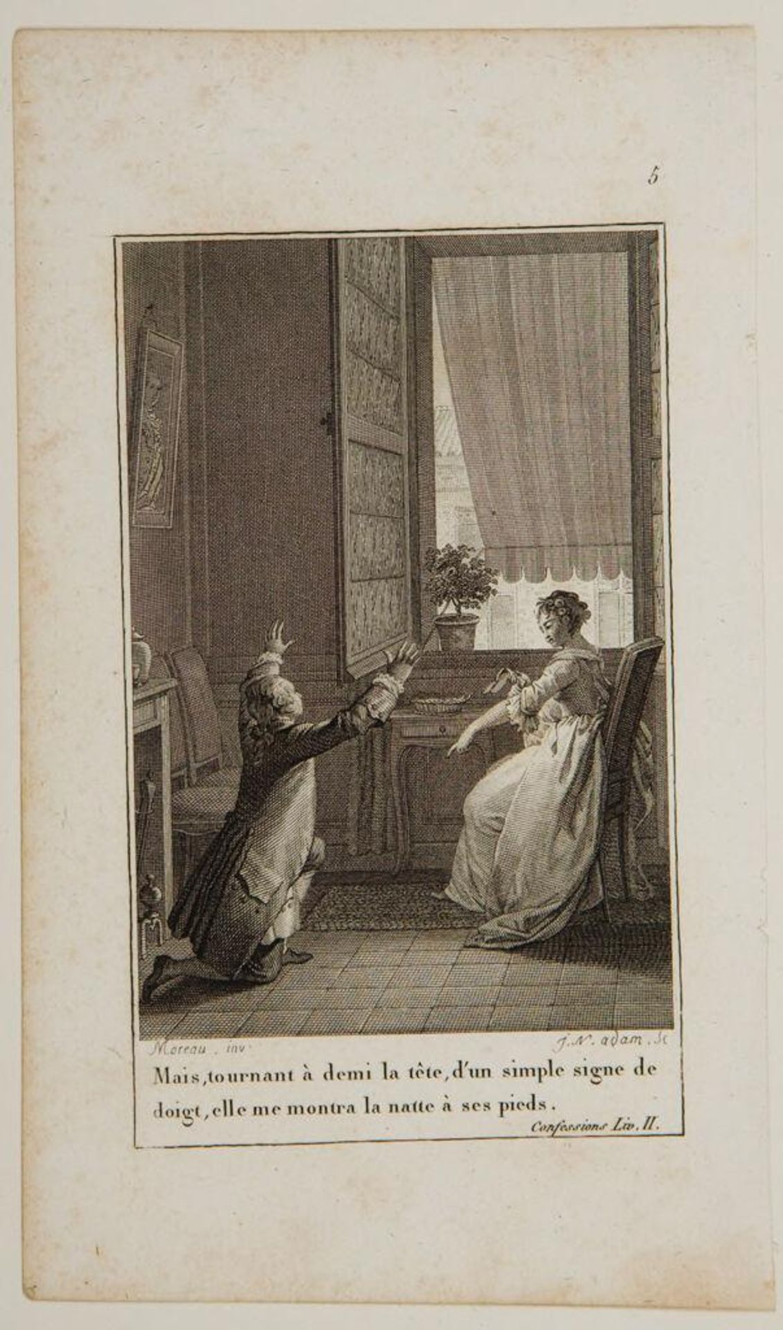 Turning her head slightly, with a simple gesture she pointed her finger at the rug at her feet by Jean Nicolas Adam