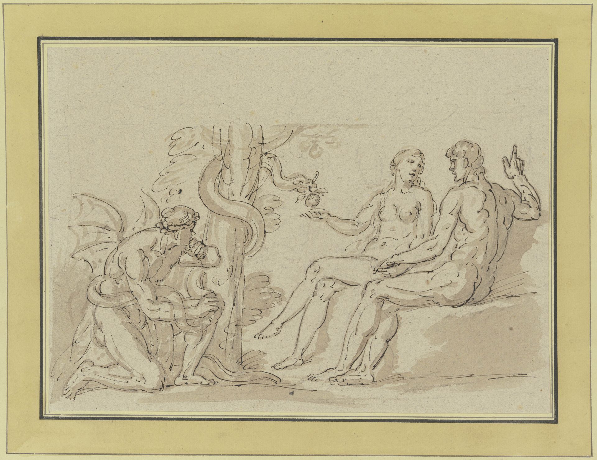 Der Sündenfall, am Baum der Erkenntnis kauert ein Dämon by Heinrich Friedrich Füger