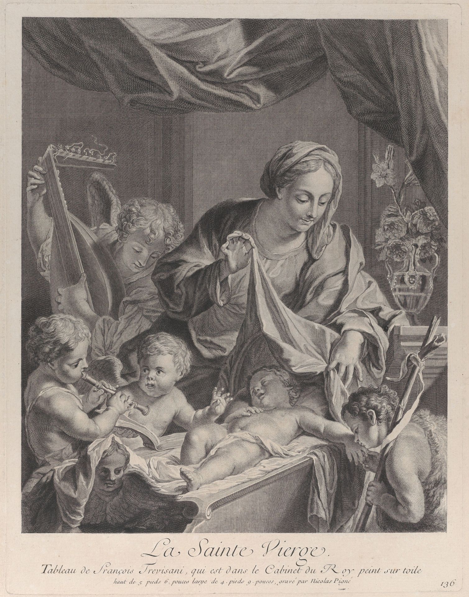 The Virgin holding a cloth above the sleeping Christ child, with musical angels and the infant Saint John the Baptist by Nicolas Pigné
