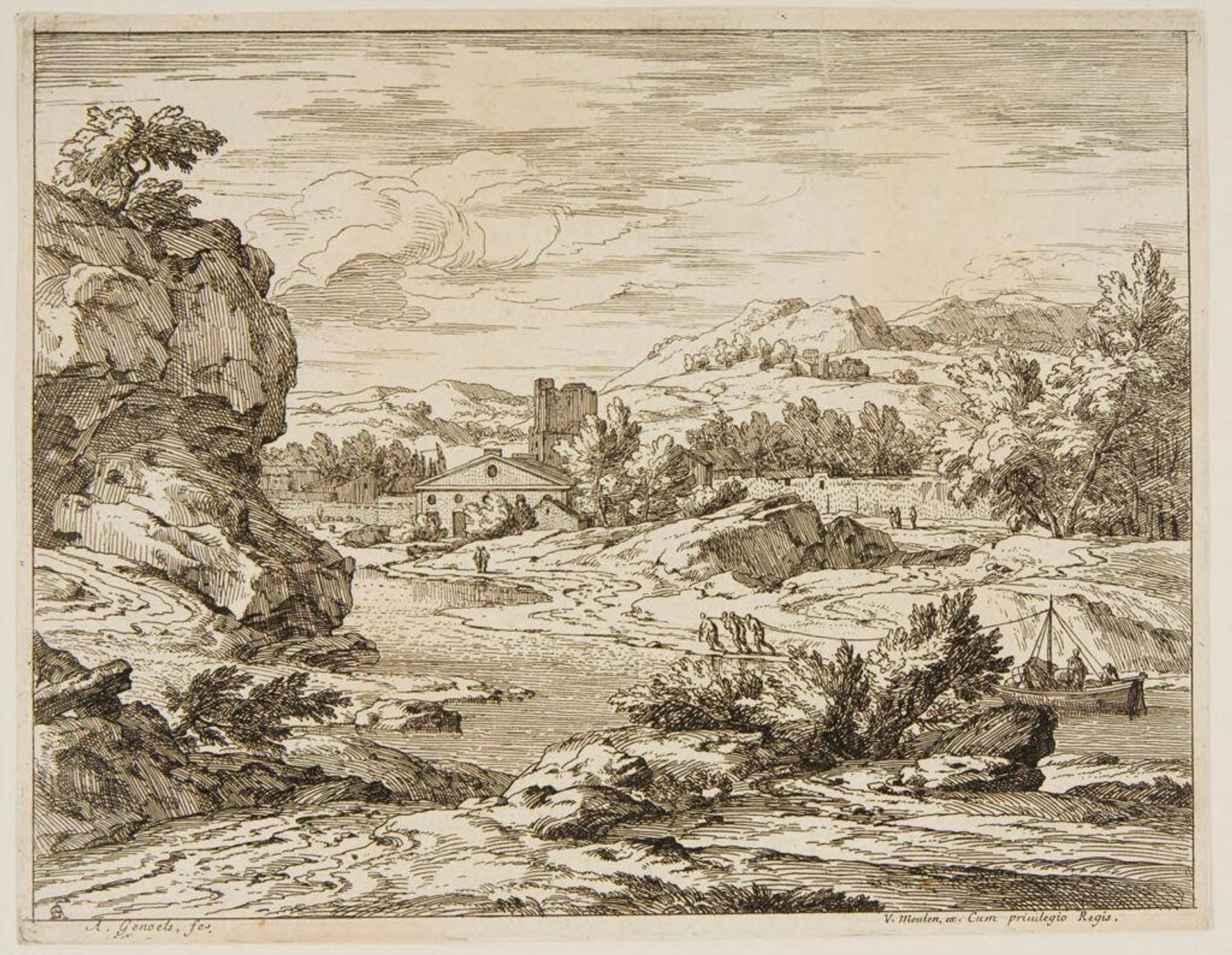 Landscape with Four Men Towing a Boat by Abraham Genoels