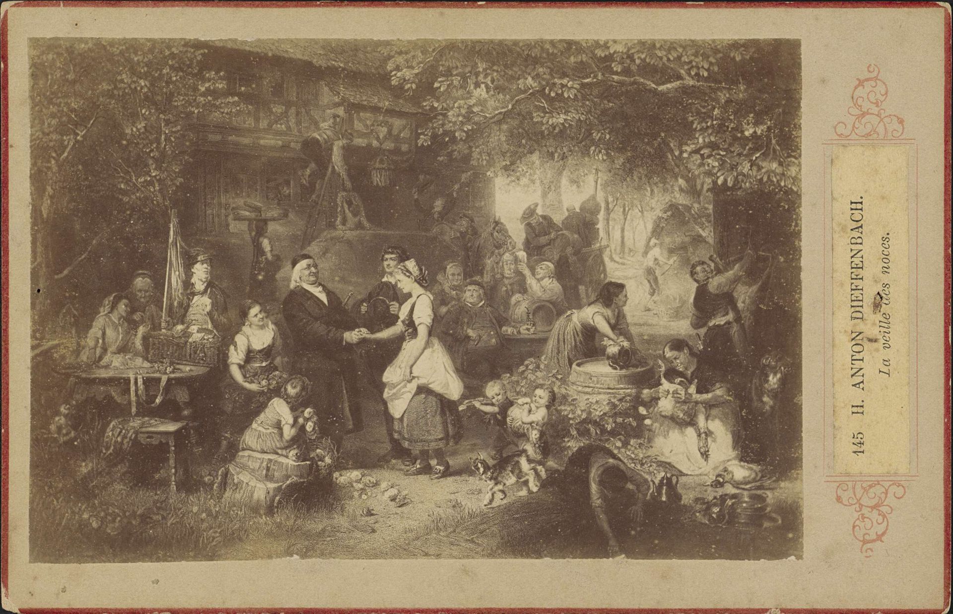 Fotoreproductie van een prent naar een schilderij van Anton Heinrich Dieffenbach, La veille des noces by Anonymous