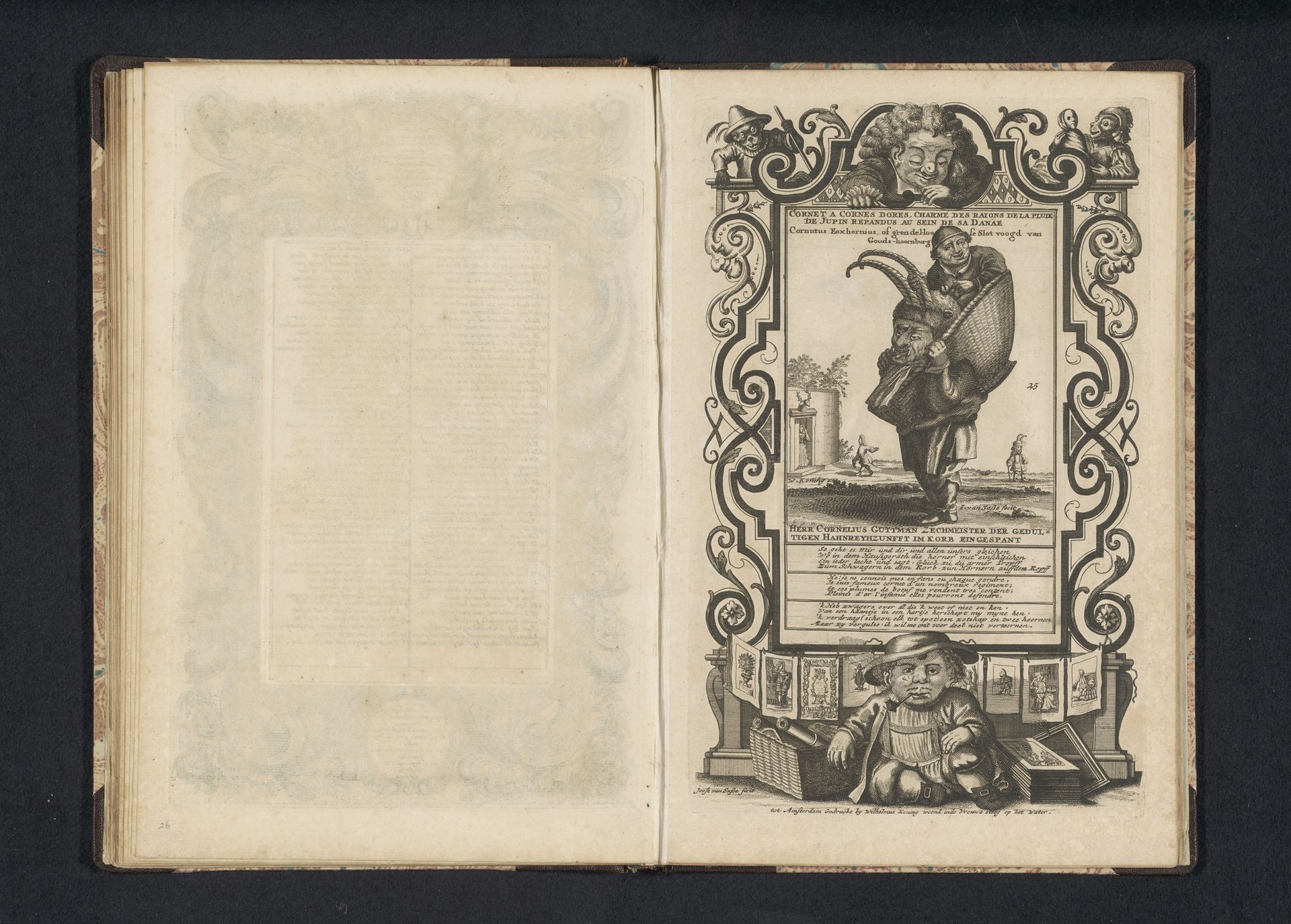 De dwerg Cornutus Foxhornius als hoorndrager, 1716 by Joost van Sassen