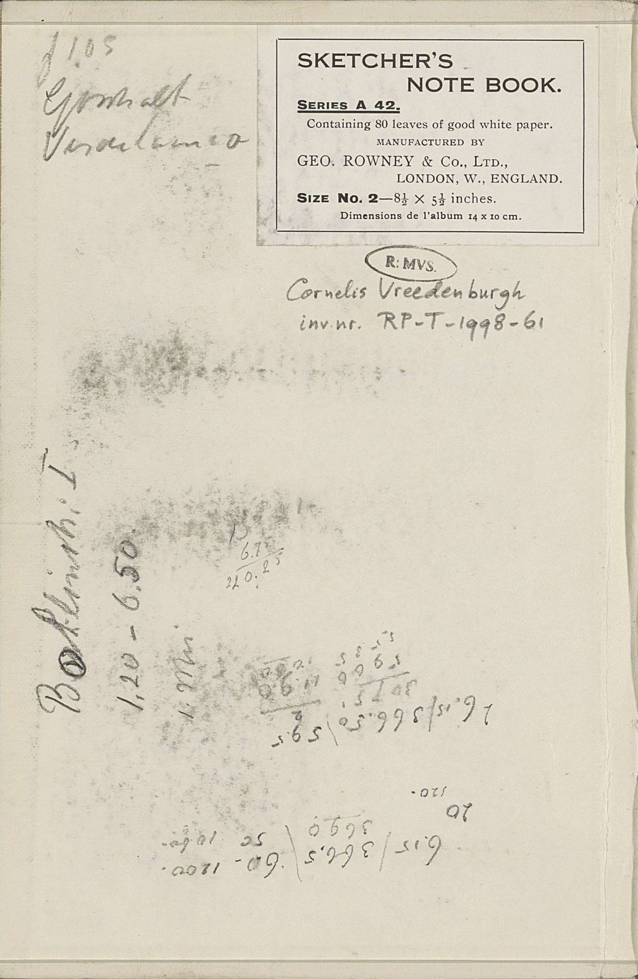 Notities en berekeningen by Cornelis Vreedenburgh