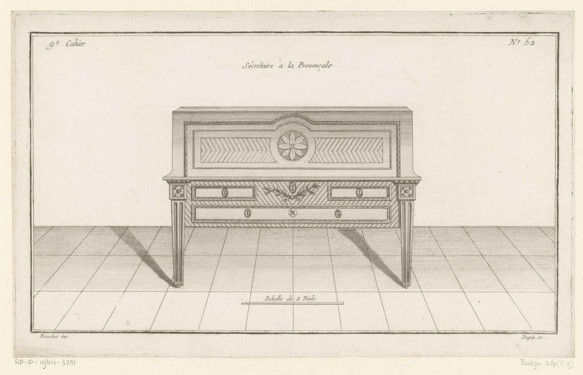 Secretaire met bloemmotieven en ranken by Nicolas Dupin