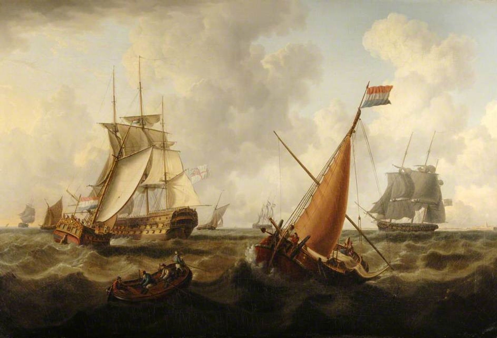 Dutch and British Men O' War off the Coast, Dutch Boat in the Foreground by Charles Martin Powell