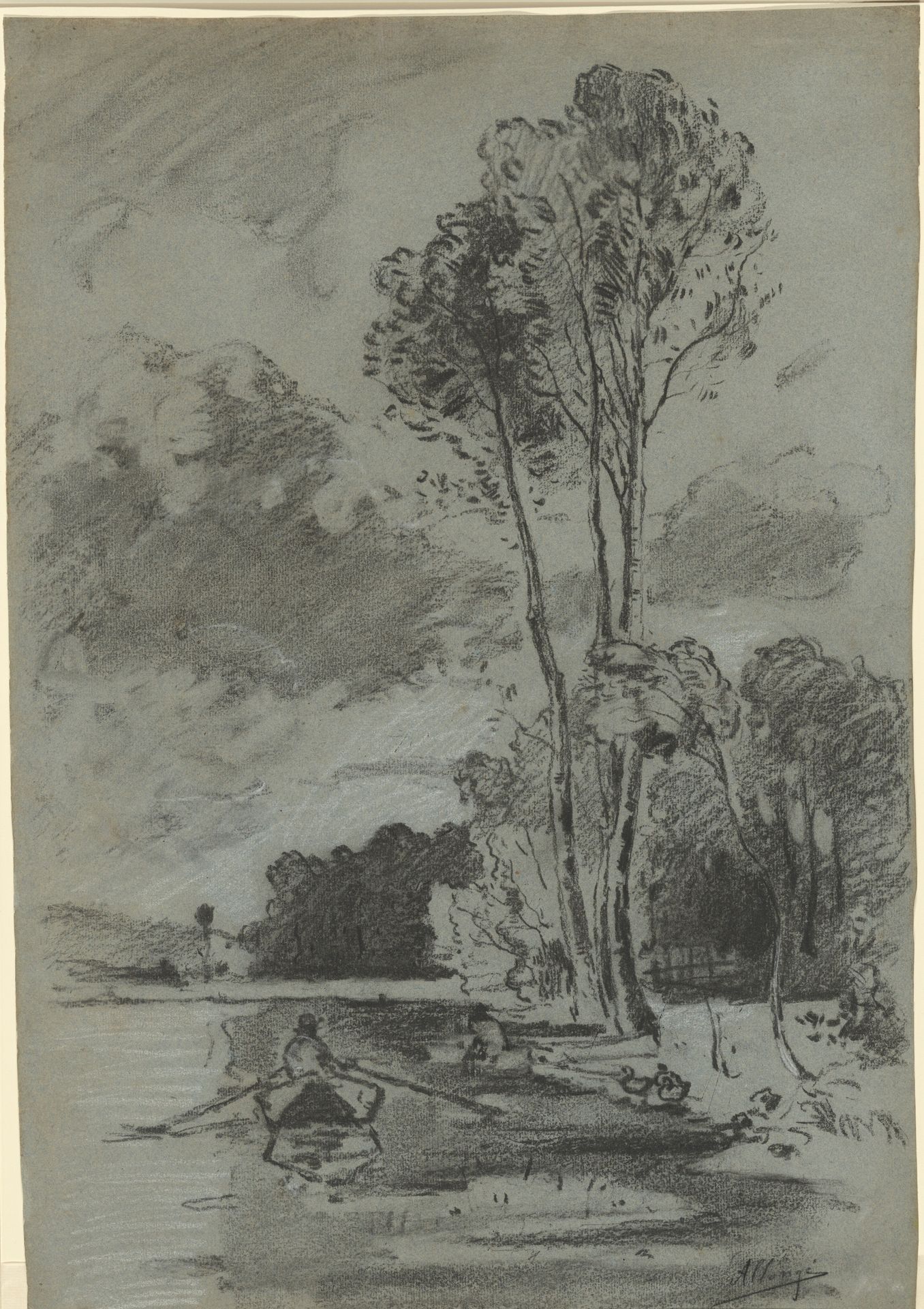 Landscape with Three Tall Trees by Auguste Allongé