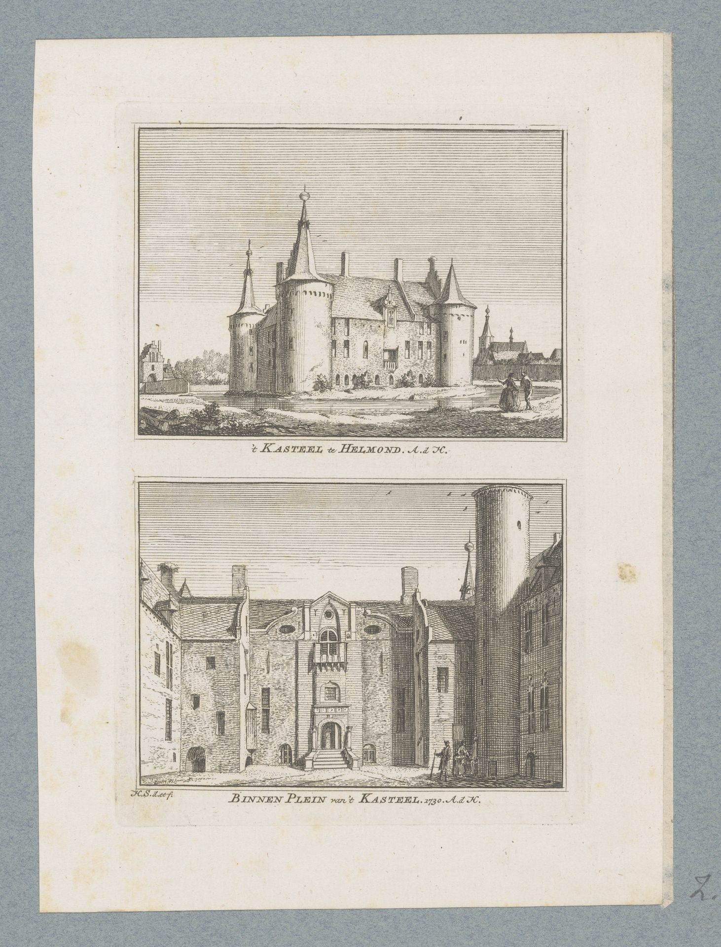 Gezichten op de buitenzijde en het binnenplein van het Kasteel van Helmond by Hendrik Spilman