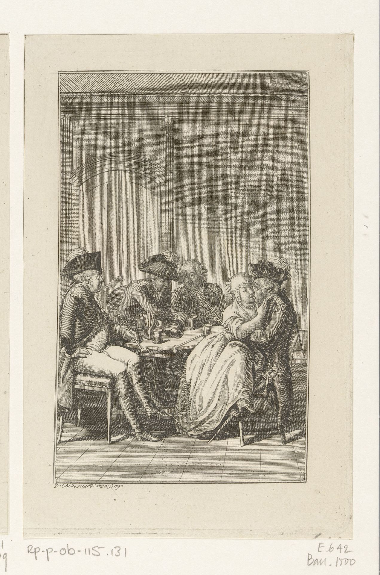 Vier officieren in de herberg by Daniel Nikolaus Chodowiecki
