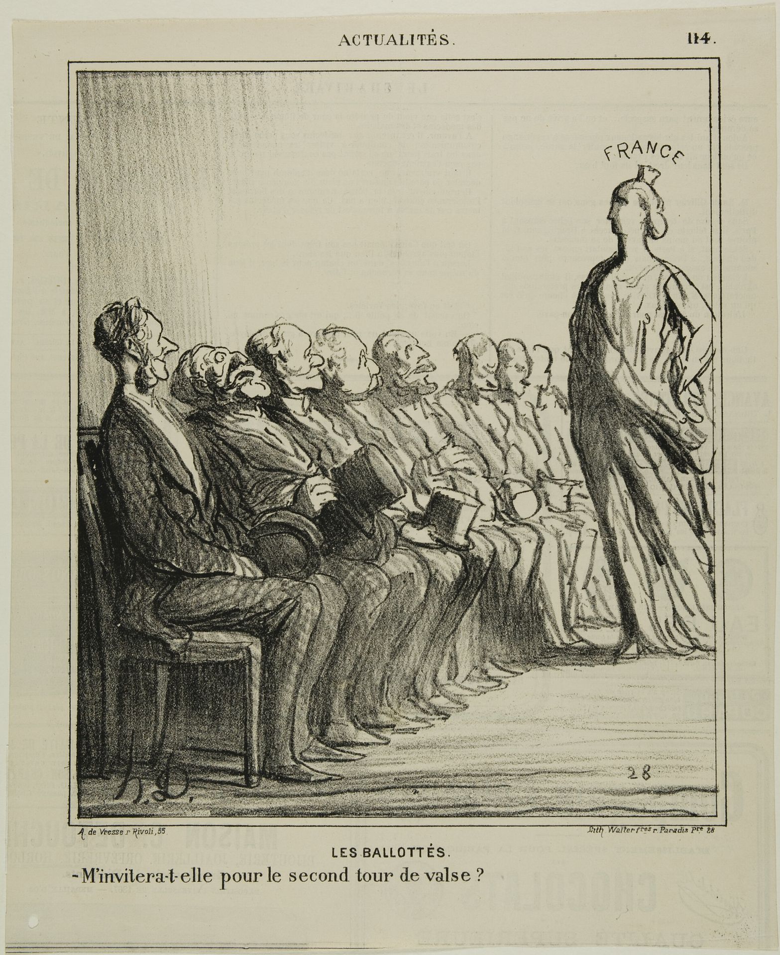Run-Off Elections. “- Will she invite me for a second waltz?,” plate 114 from Actualités by Honoré Daumier
