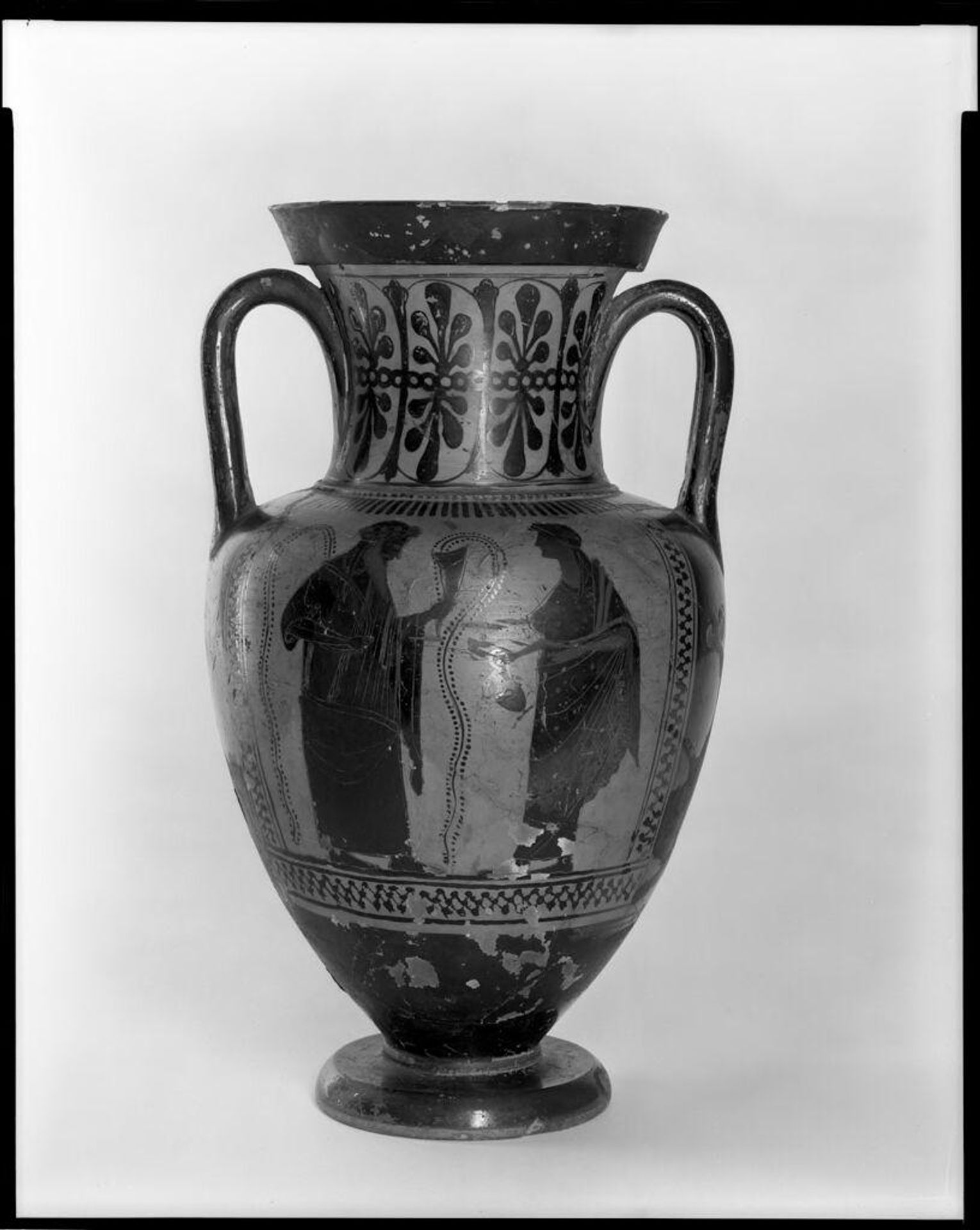 Neck Amphora (storage vessel): Dionysos and maenad; satyr and maenad by Medea Group