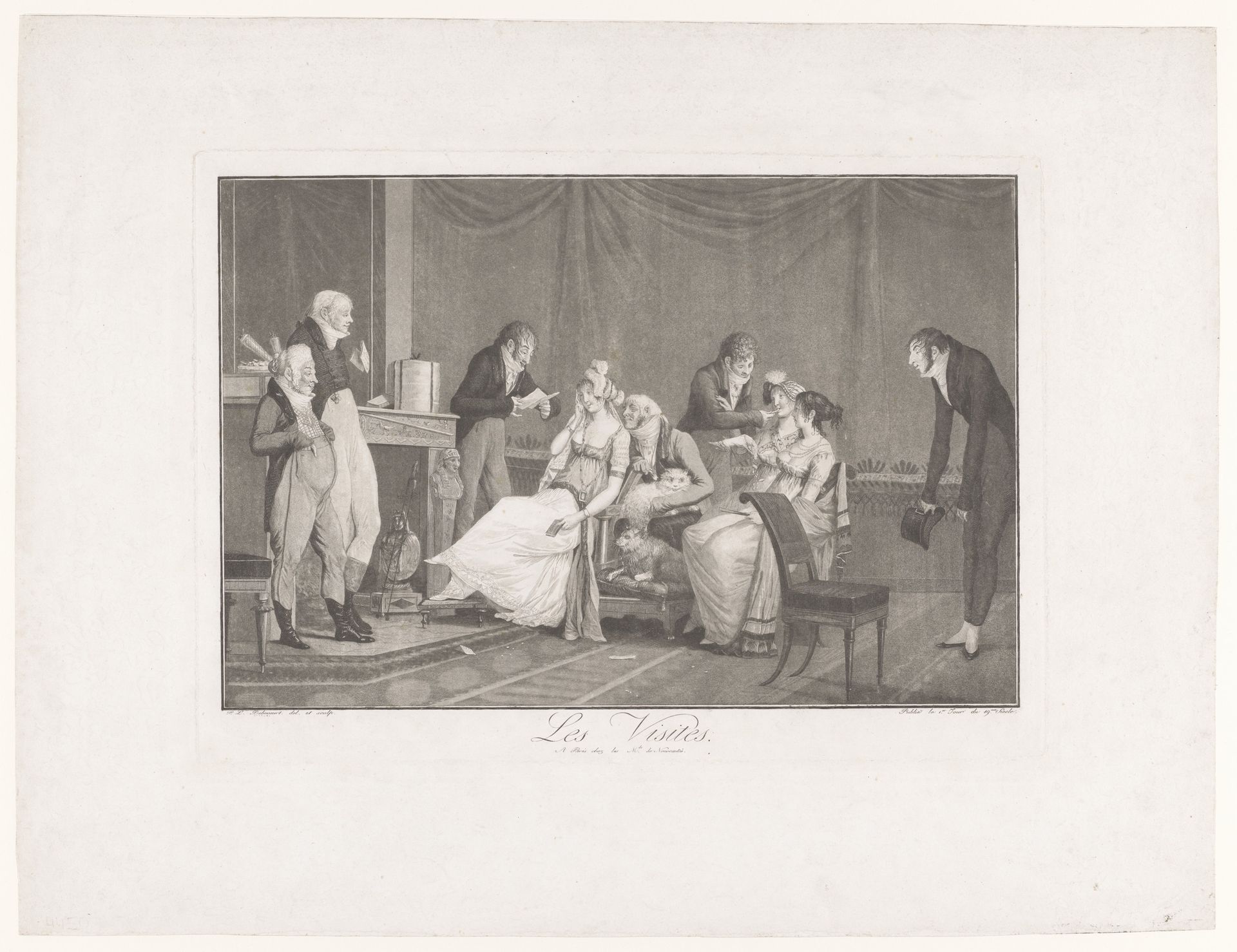 Gezelschap jonge vrouwen en mannen in een interieur by Louis Philibert Debucourt