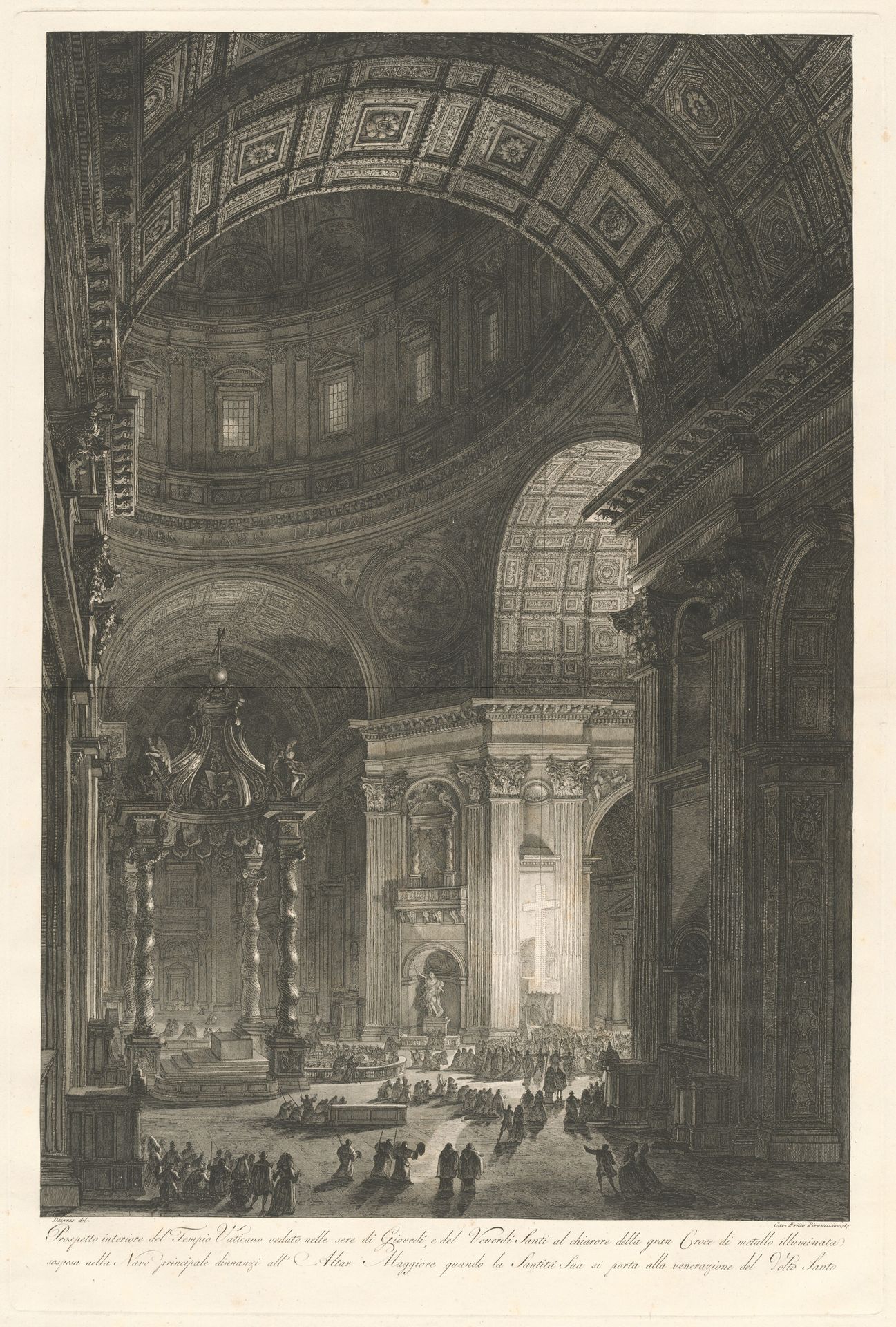 Interior of St. Peter’s, with the Illumination of the Cross of St. Peter by Francesco Piranesi