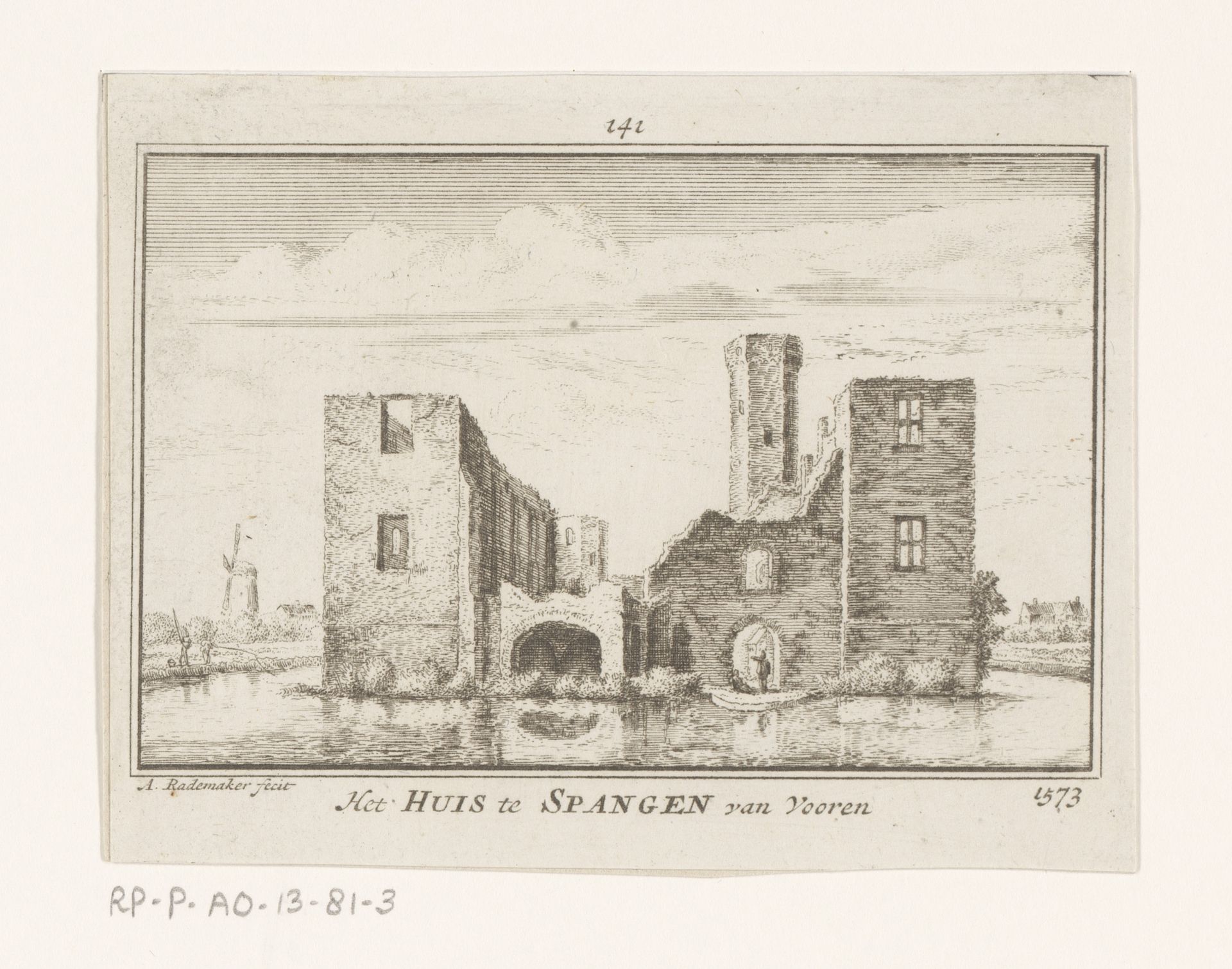 Gezicht op de ruïne van Kasteel Spangen, 1573 by Abraham Rademaker