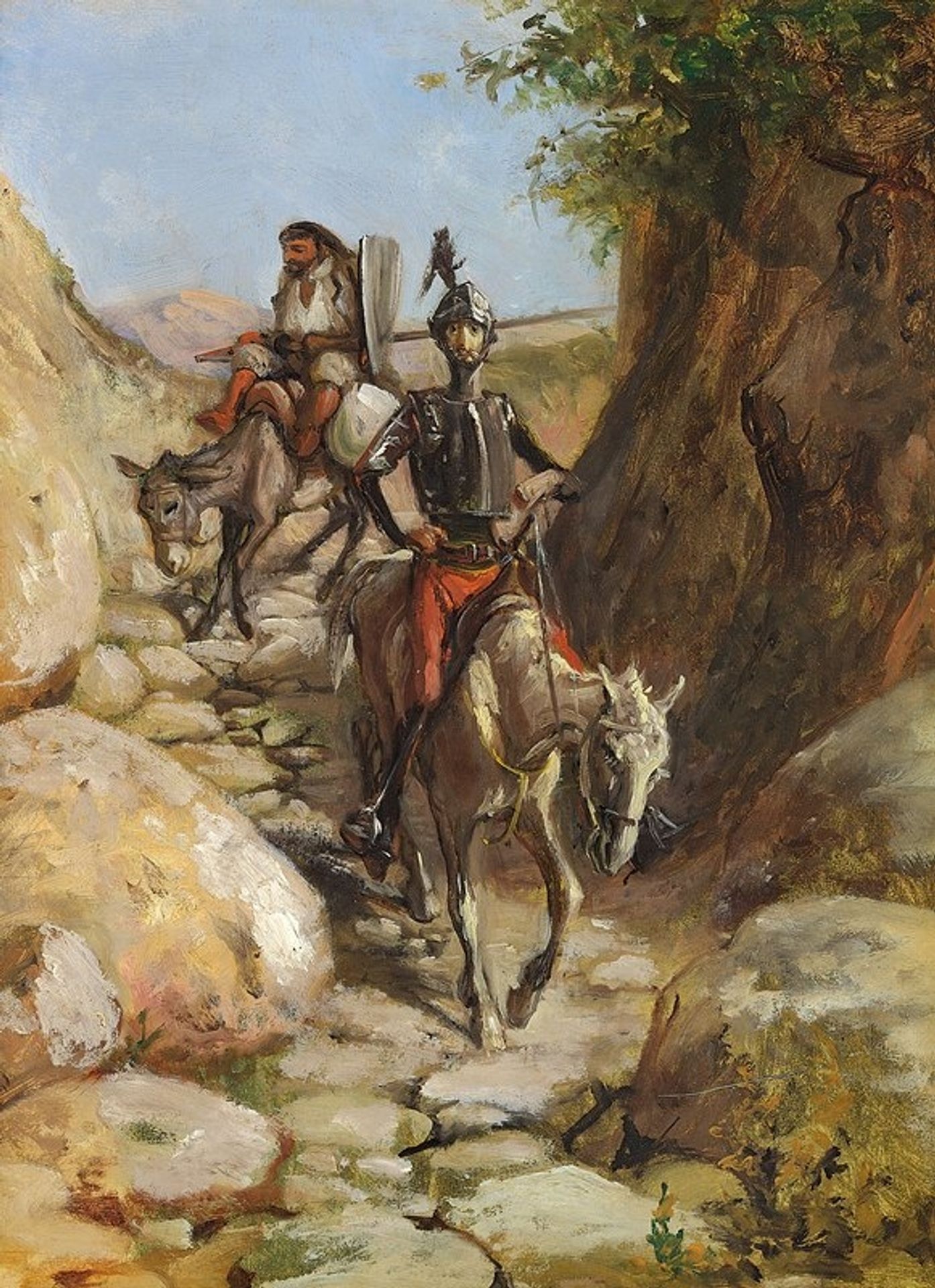 Don Quixote og Sancho Pancha kommer hjem fra de sorte bjerge by Wilhelm Marstrand