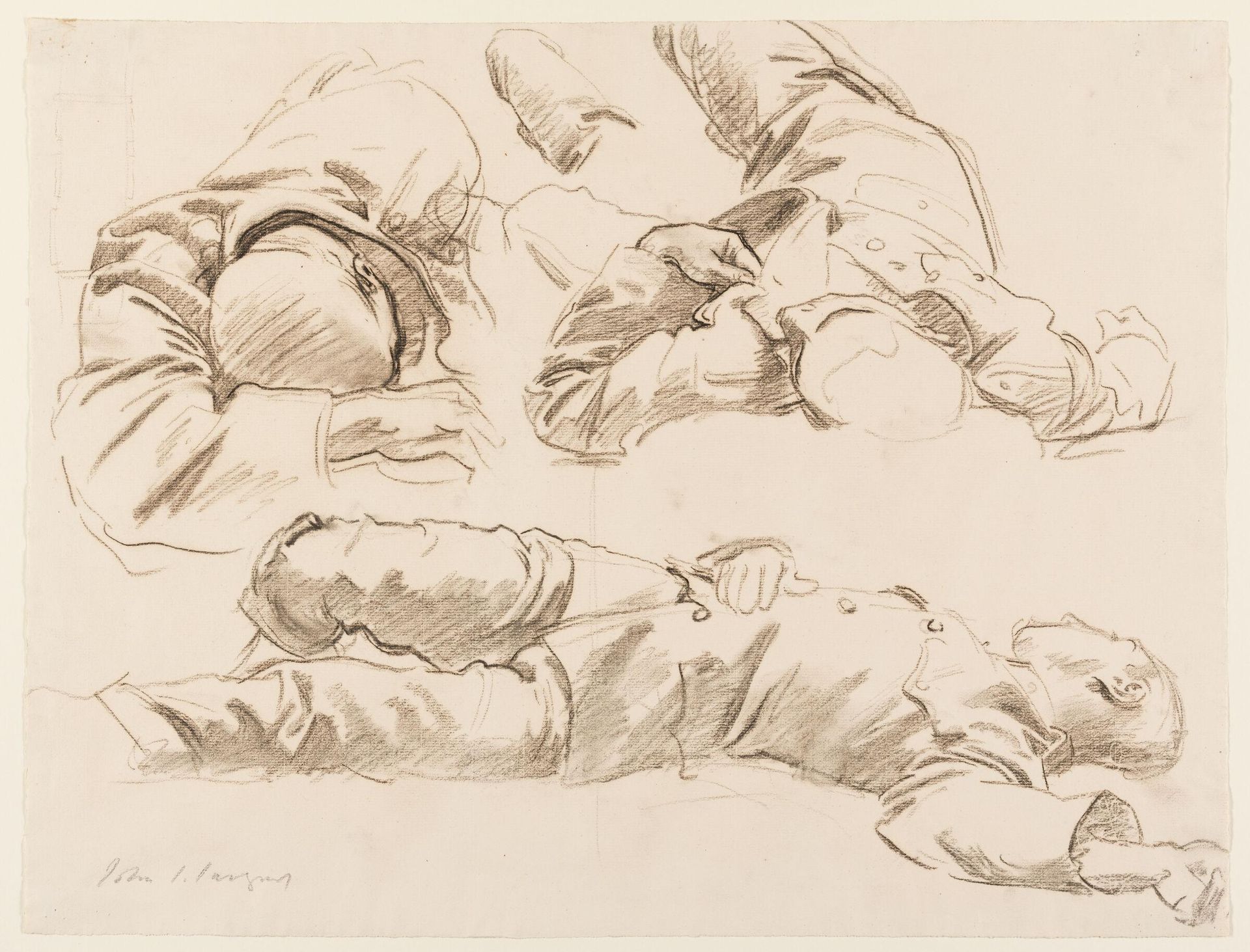 Studies for Wounded Soldier for "Death and Victory," Widener Library, Harvard University by John Singer Sargent