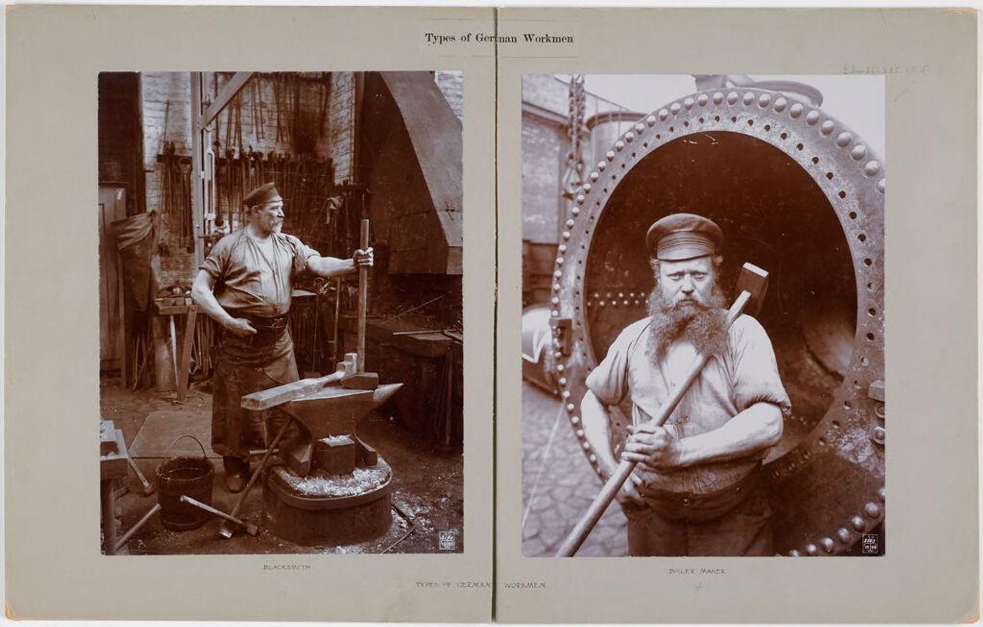 Industrial Problems, Types of Working People: Germany. Blacksmith; Cooper; Boiler-maker; Stonedresser; Toy-maker; Washwomen; Marketwomen: Types of German Workmen by Waldemar Titzenthaler