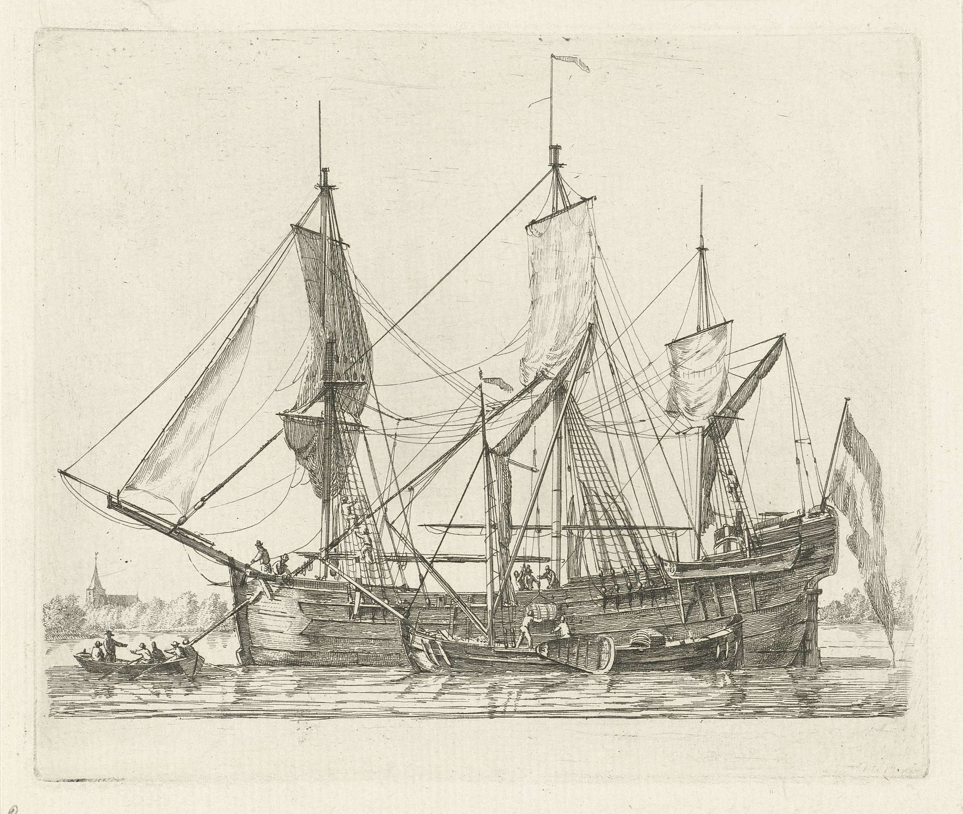 Het ontladen van een driemaster by Gerrit Groenewegen