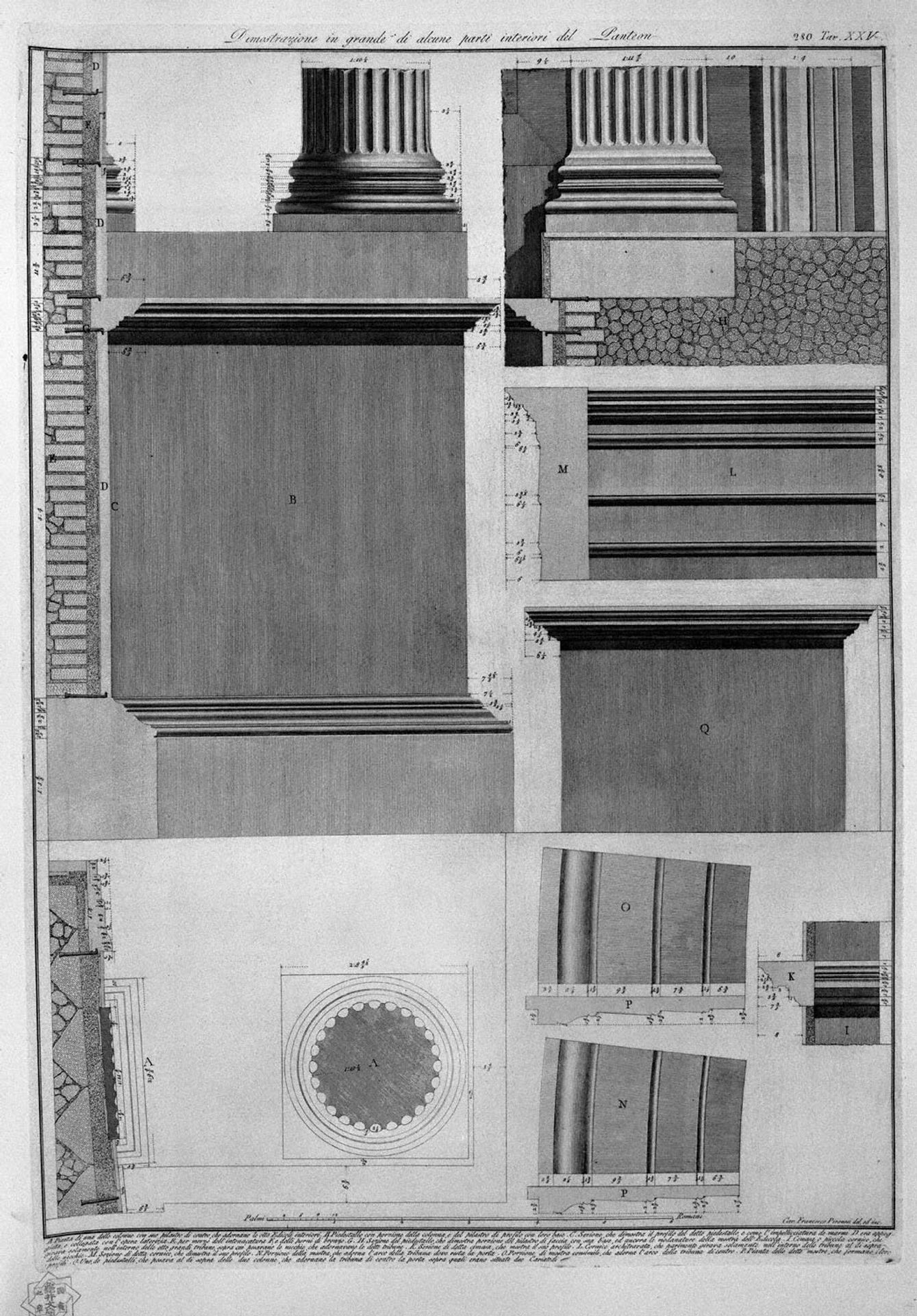 Demonstration in large parts of the interior of the Pantheon by Giovanni Battista Piranesi