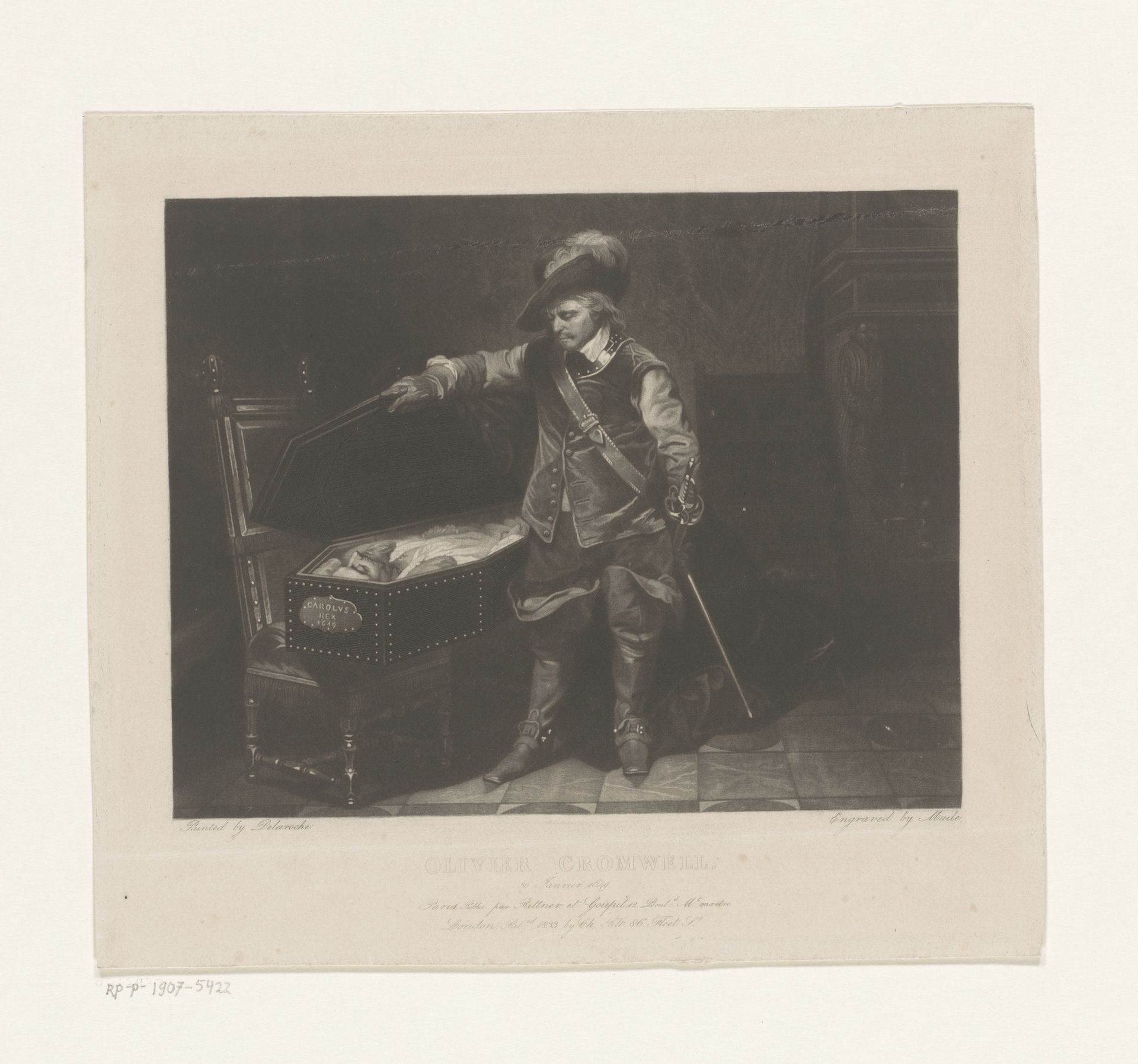 Oliver Cromwell bij de geopende grafkist van Karel I by George Maile