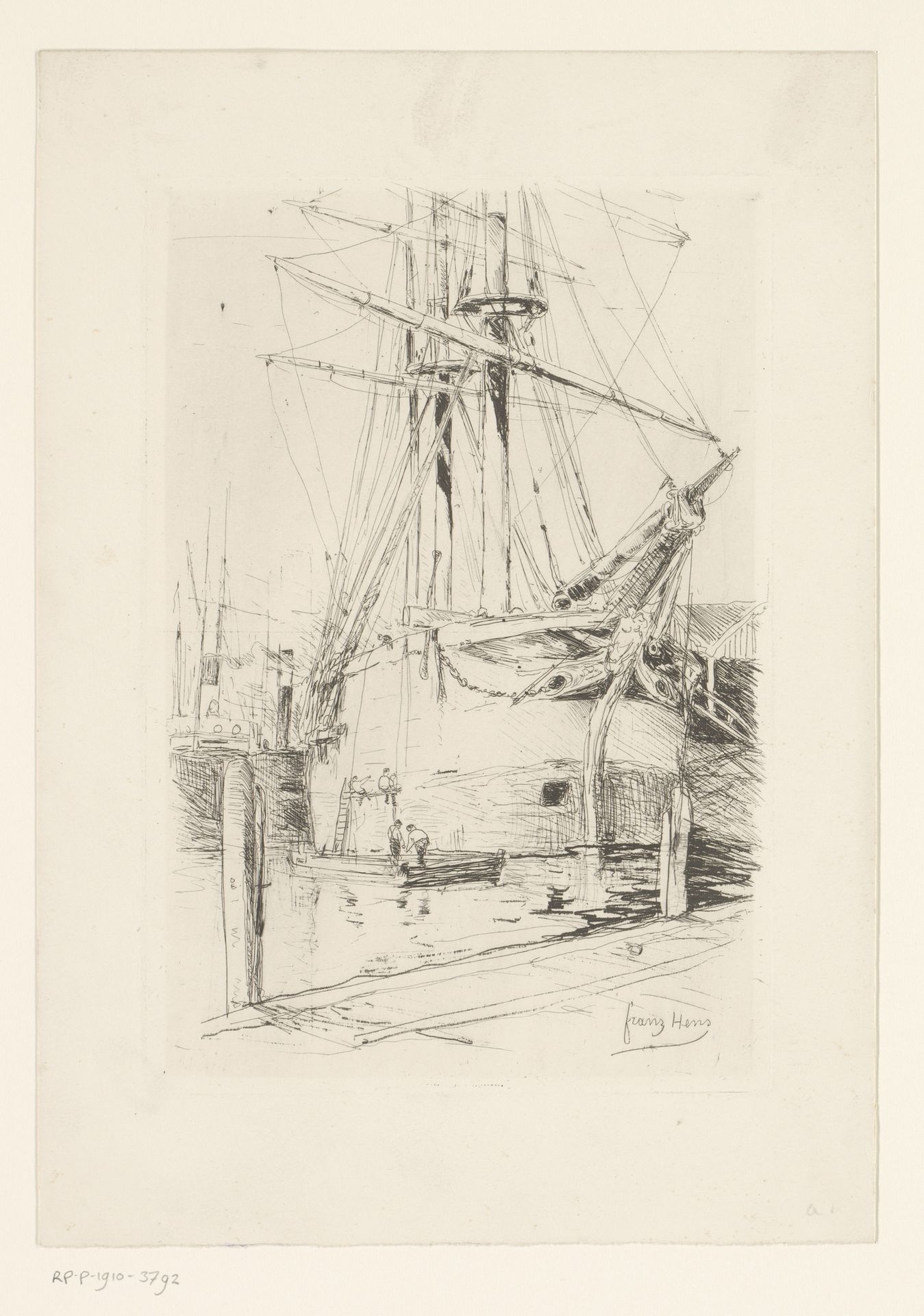 Onderhoud aan een schip in de haven by Frans Hens