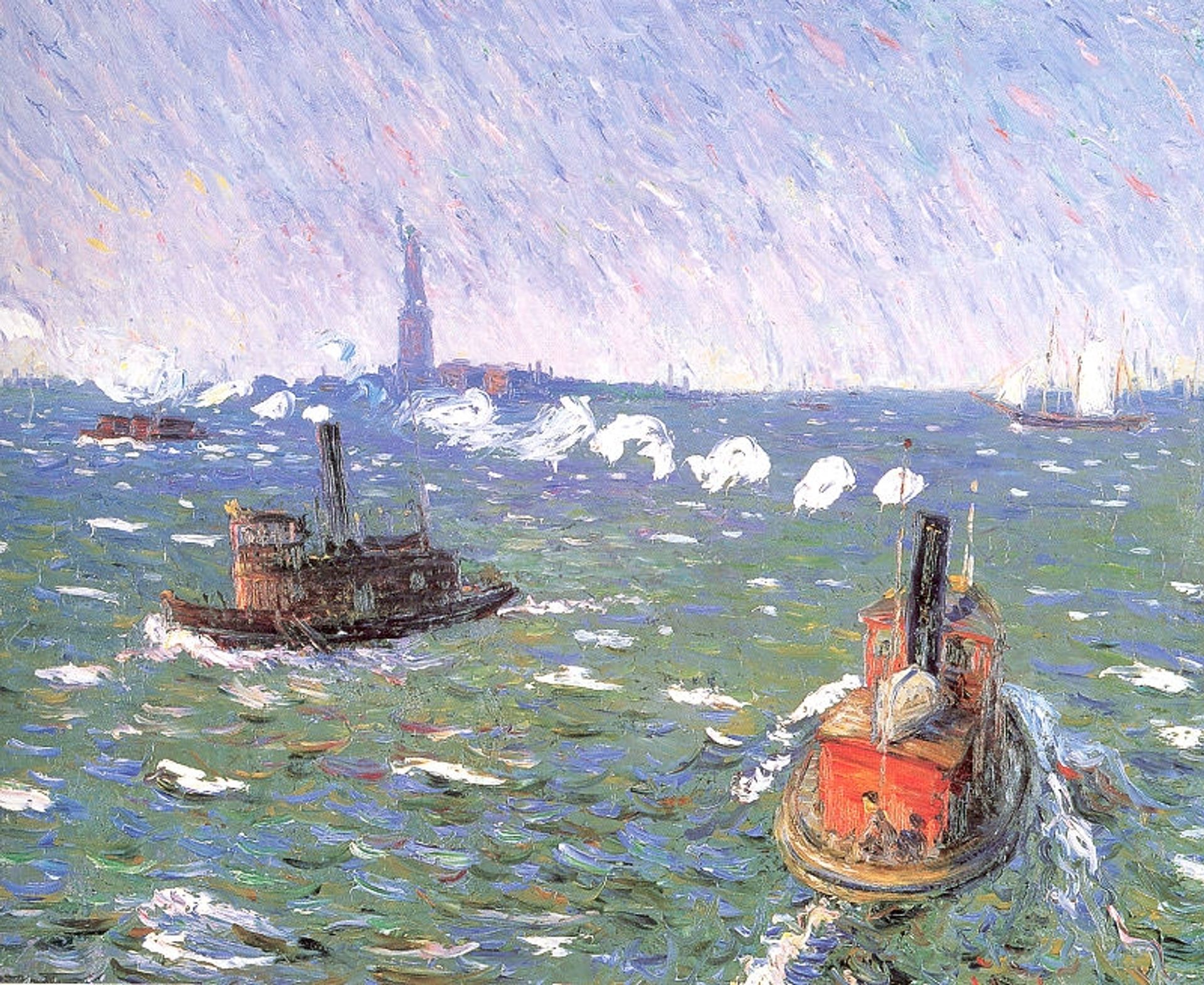 Breezy Day, Tugboats, New York Harbor by William James Glackens