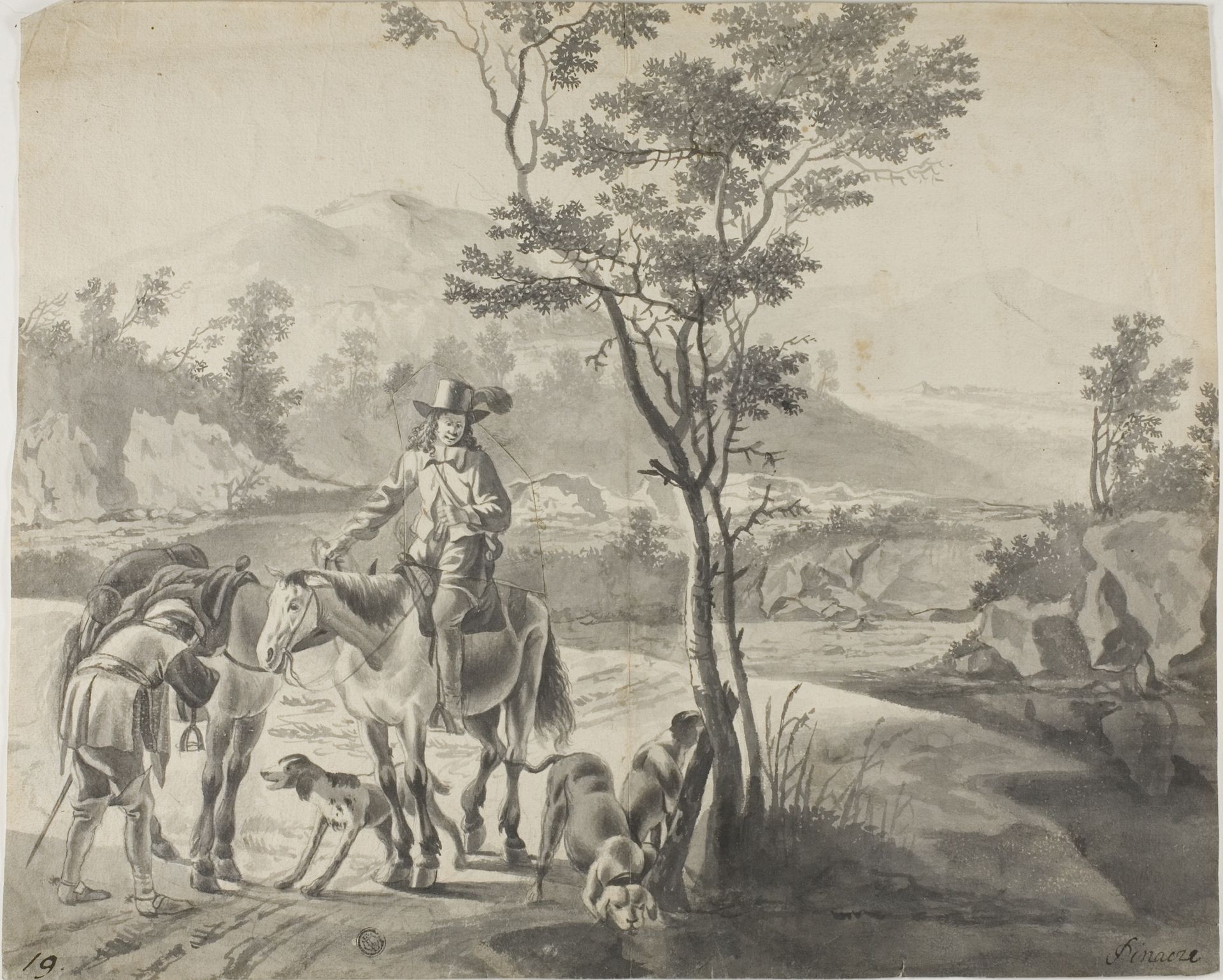 Riders and Dogs in Rocky Landscape by Adam Pynacker