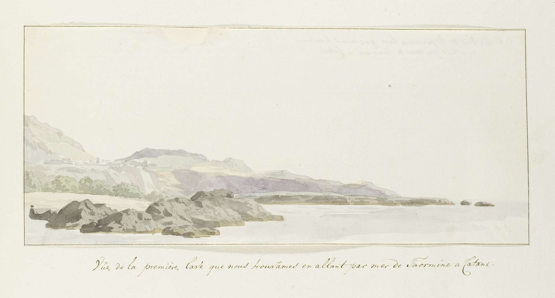 Gezicht op kust bij Taormina met lavastroom by Louis Ducros