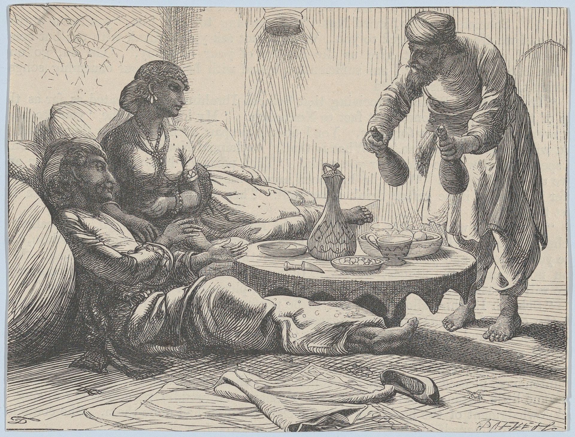 Sheich Ibrahim and His Visitors (from "Illustrated  Arabian Nights' Entertainments") by Dalziel Brothers
