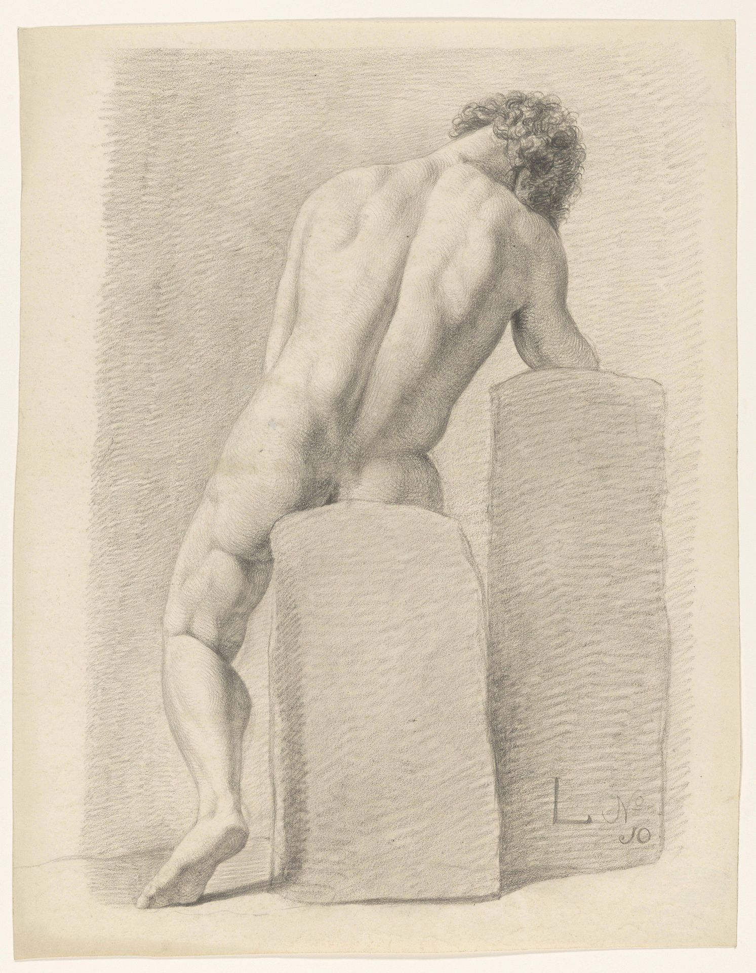 Zittend mannelijk naakt, op de rug gezien by A. Waterloo
