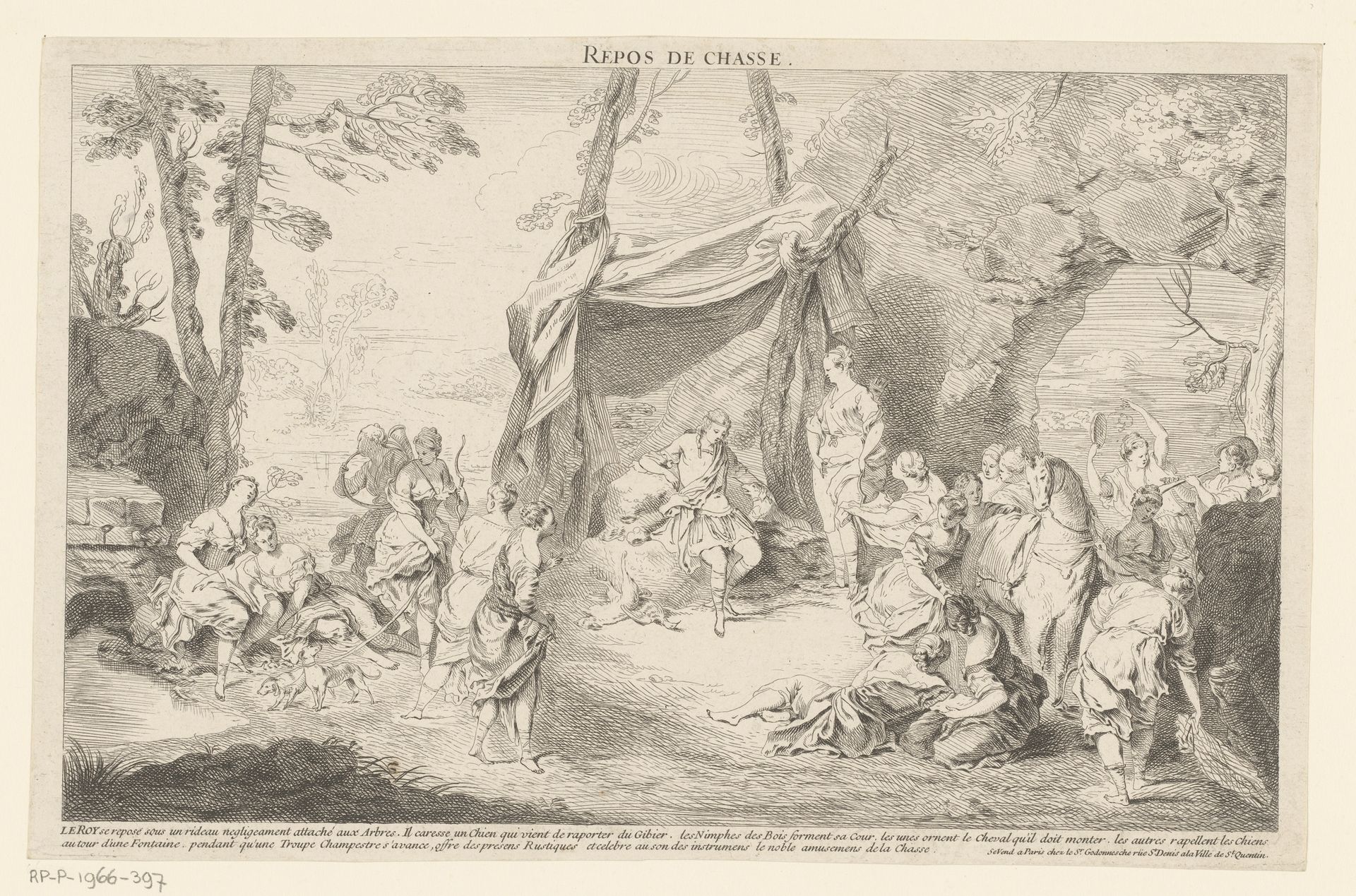 Boslandschap met rustend jachtgezelschap by Pierre Antoine Quillard