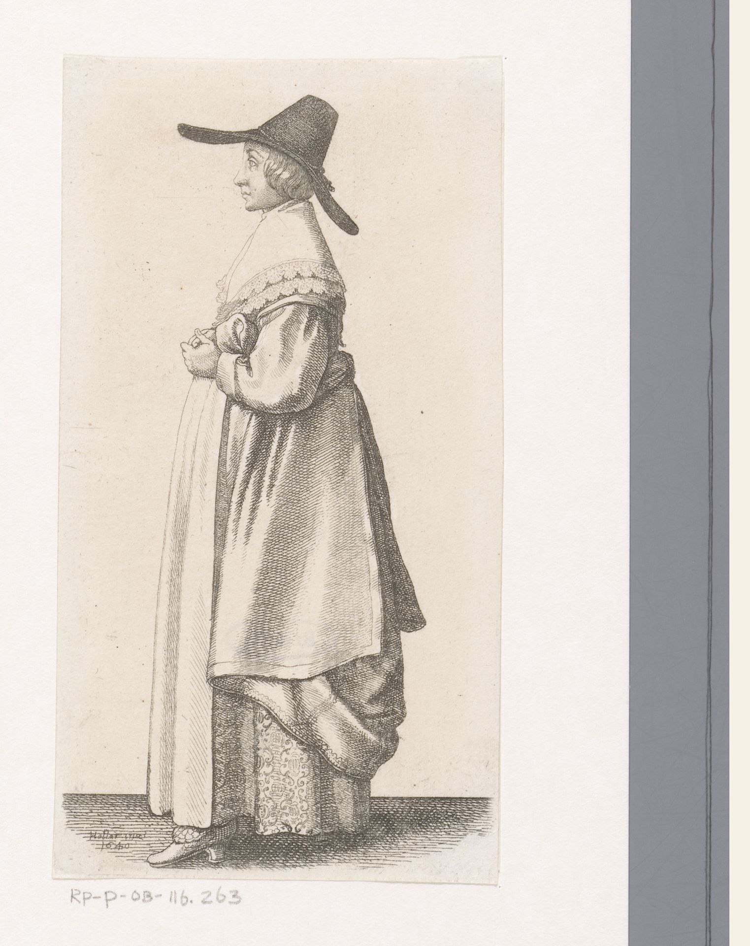 Engelse vrouw van stand met breedgerande hoed by Wenceslaus Hollar