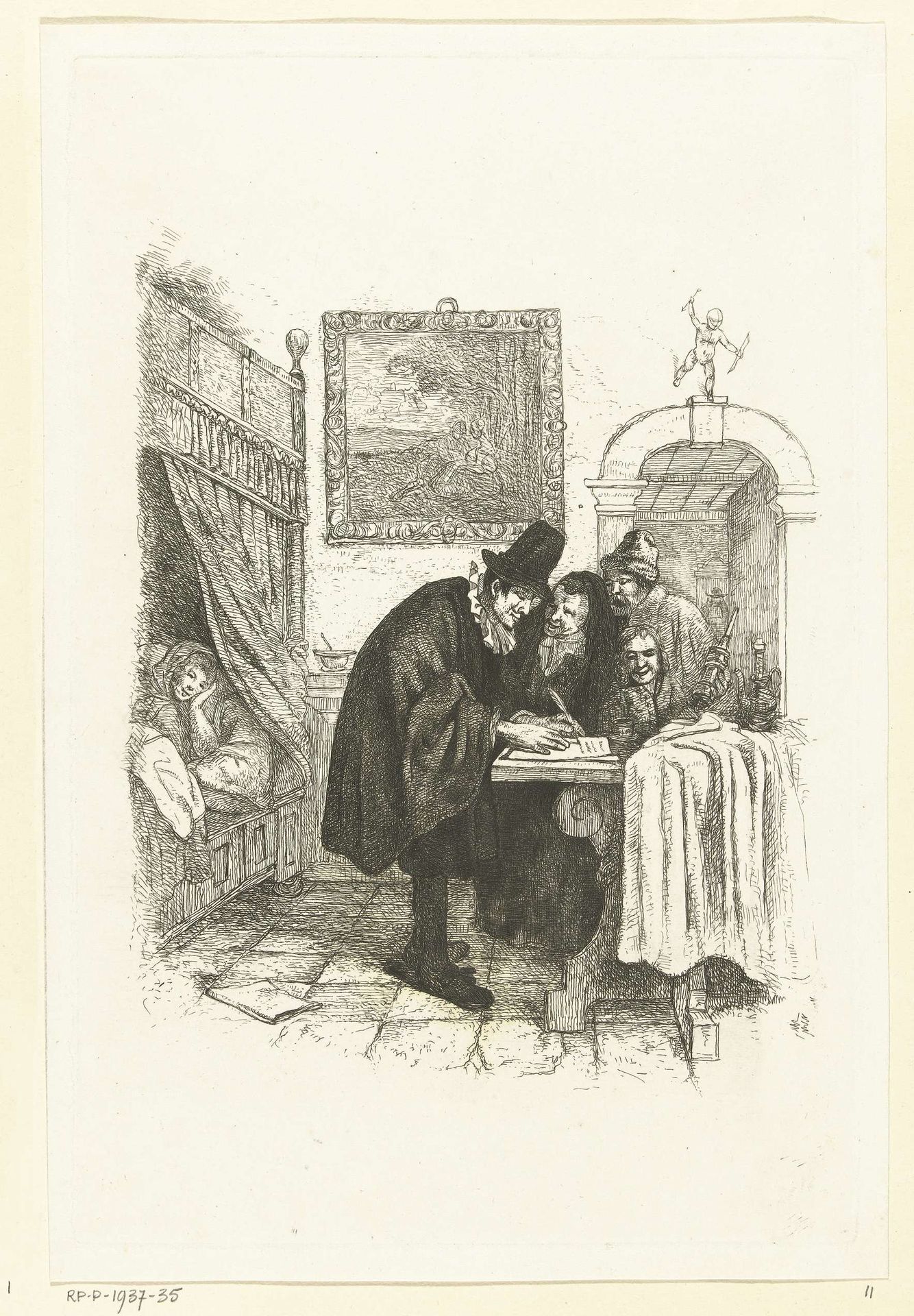 Dokter op huisbezoek bij zieke vrouw by Albertus Brondgeest