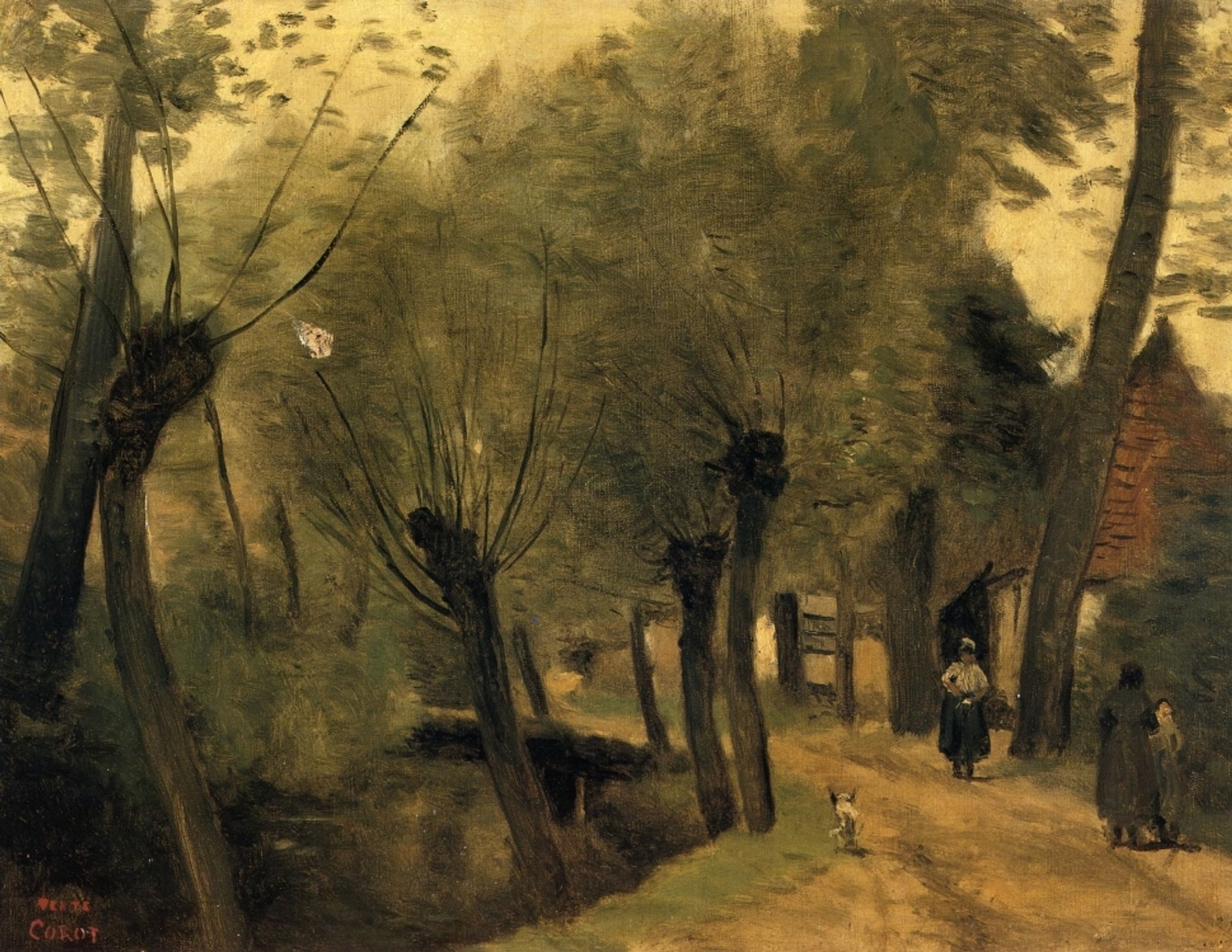 LaBuissiere, near Bethune (pas de Calais) Lane Bordered by Willows by Camille Corot