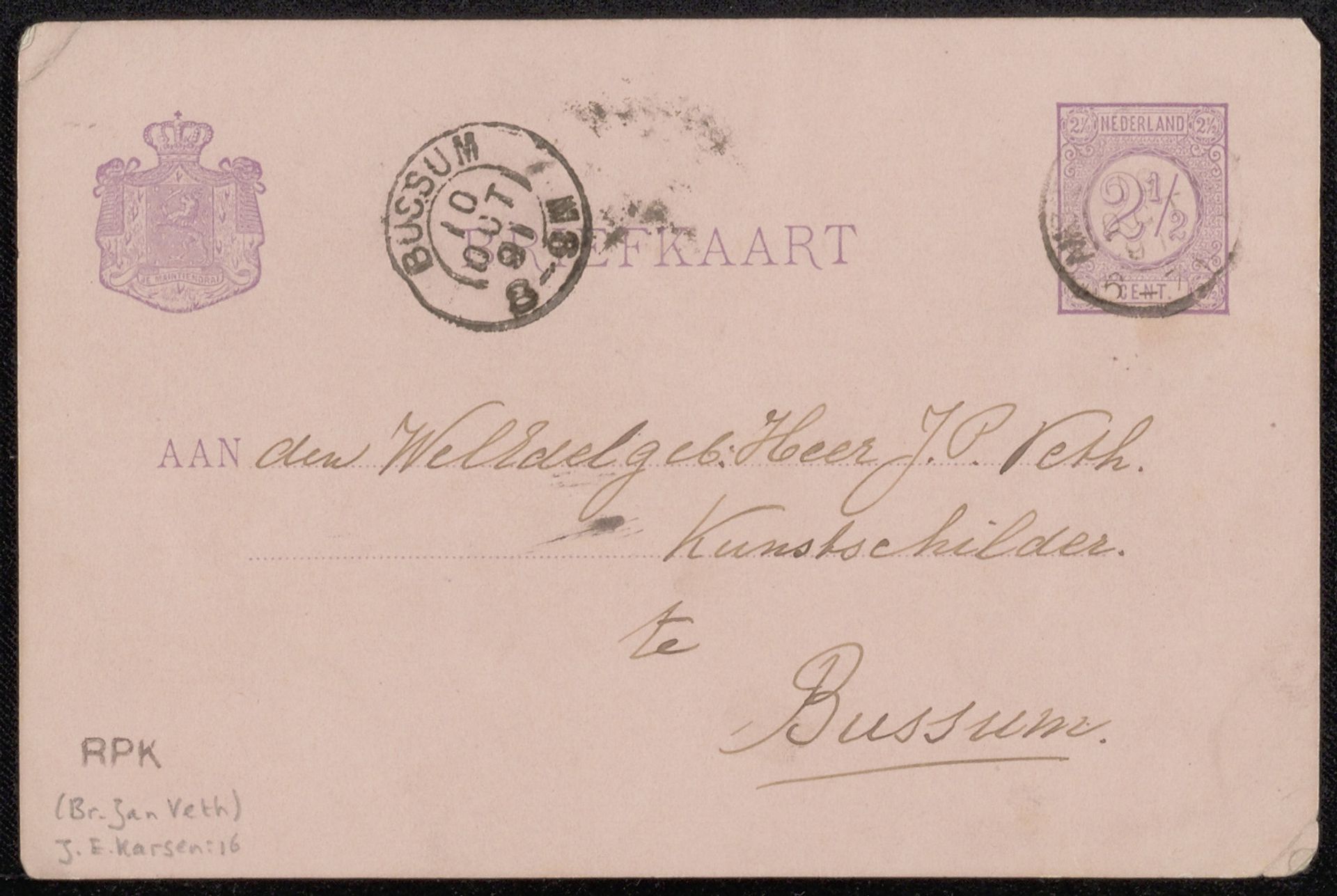 Briefkaart aan Jan Veth by Eduard Karsen