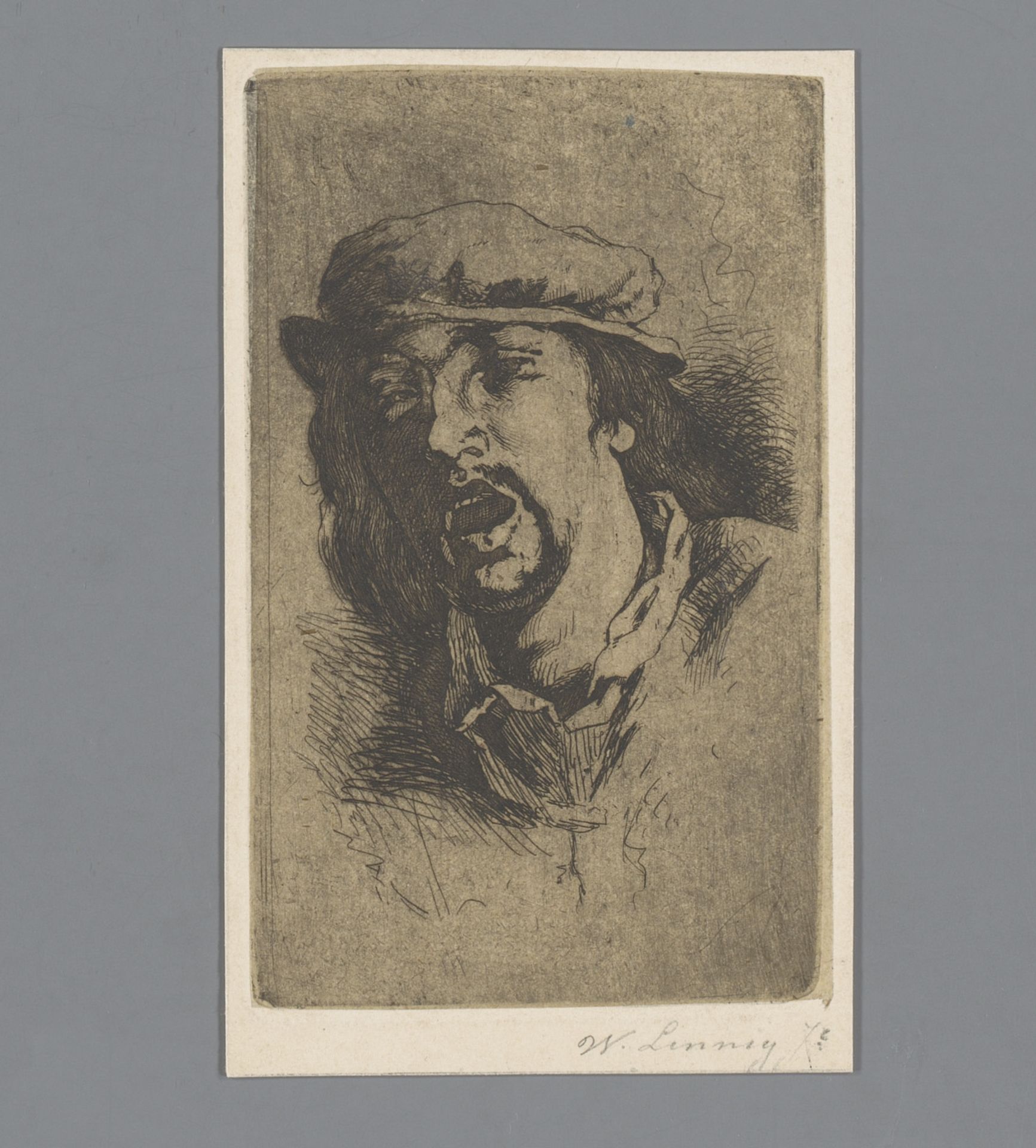 Portret van een onbekende man met open mond by Willem (II) Linnig