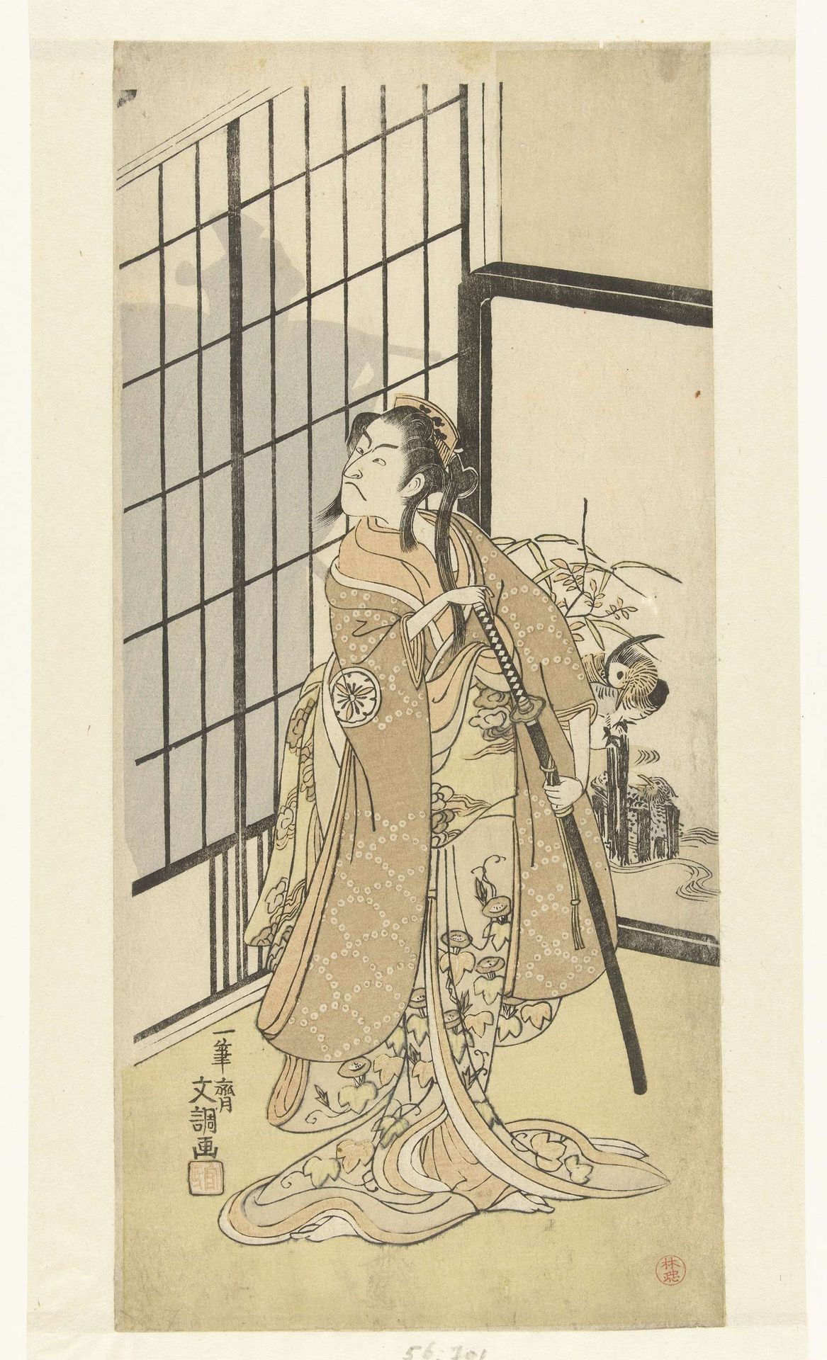 Acteur Matsumoto Koshiro III in de vrouwenrol Asagao by Ippitsusai Bunchō  一筆齊文調