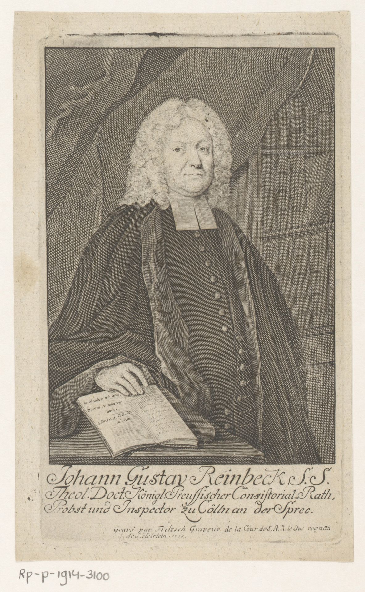 Portret van Johann Gustav Reinbeck by Christian Fritzsch