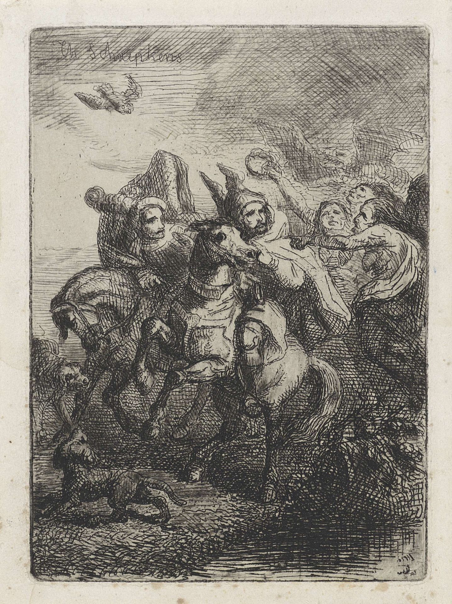 Macbeth en Banquo ontmoeten de drie heksen by Theodoor Schaepkens