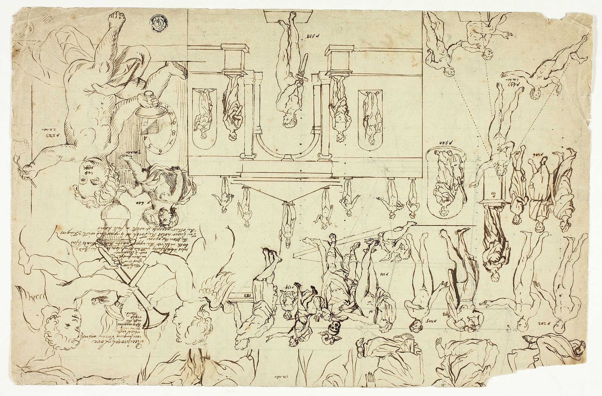 Copies after Illustrations of Statues and Paintings (recto); Measurements for a Man's Skeleton (verso) by Gerard de Lairesse