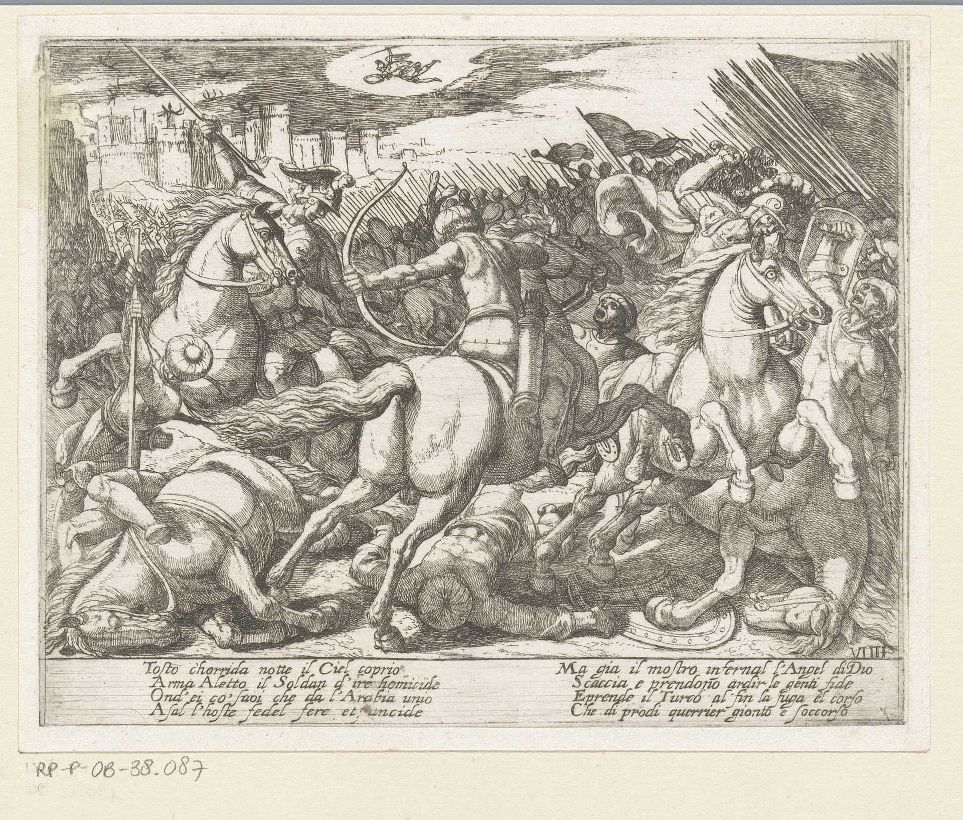 Illustratie bij Canto IX van Tasso's 'Gerusalemme Liberata' by Antonio Tempesta