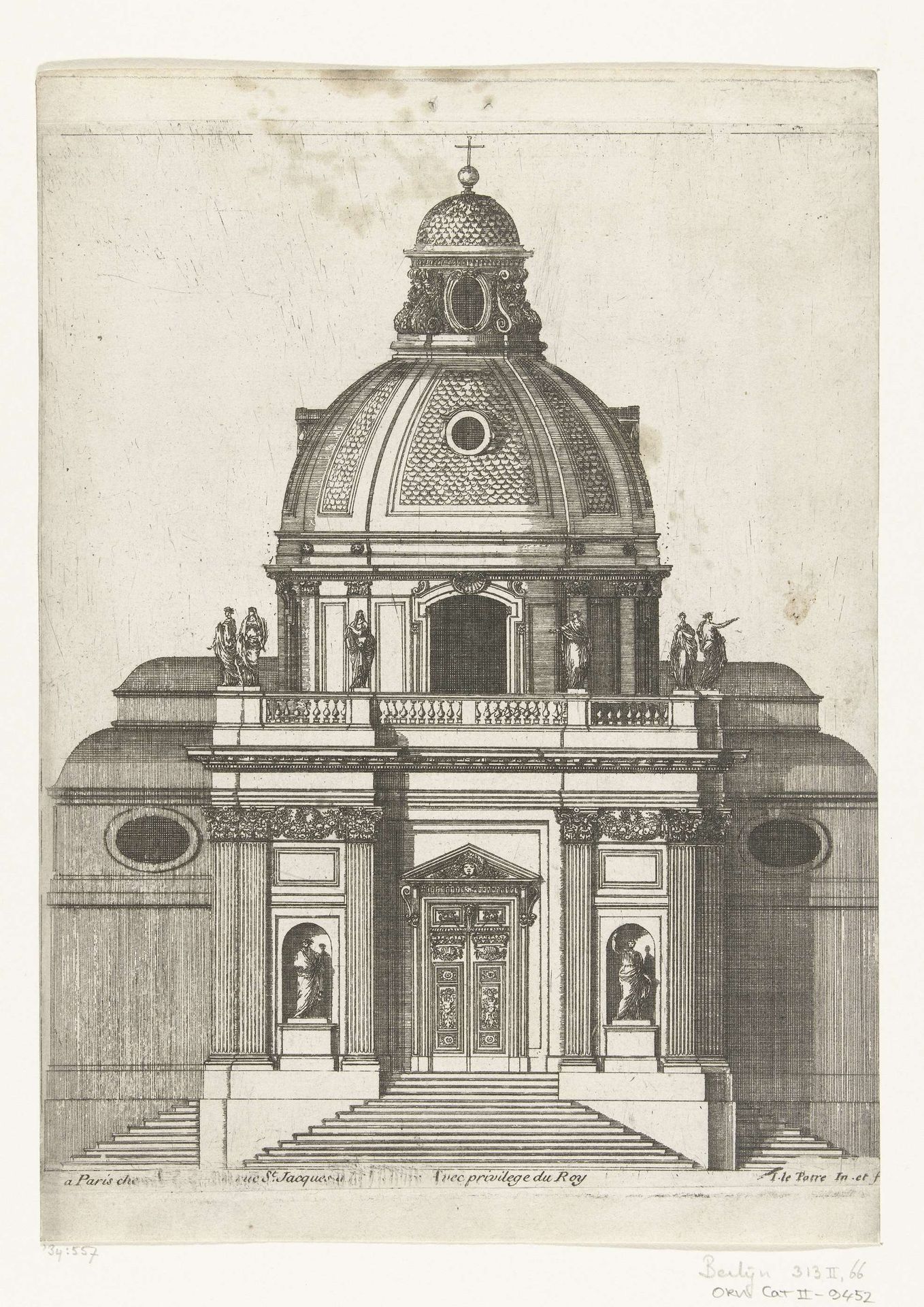 Portiek van kerk met koepel by Jean Lepautre