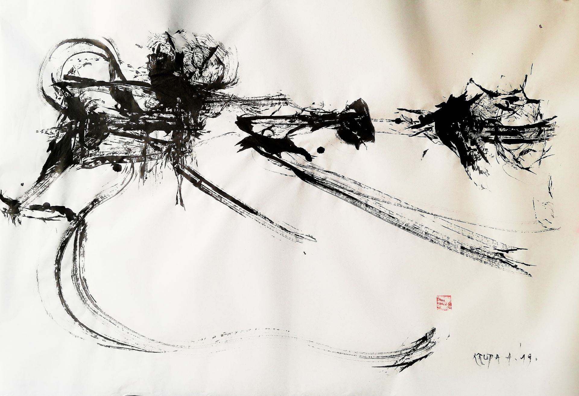 At the Kupa river (a young rooster tail feathers drawing) by Alfred Freddy Krupa