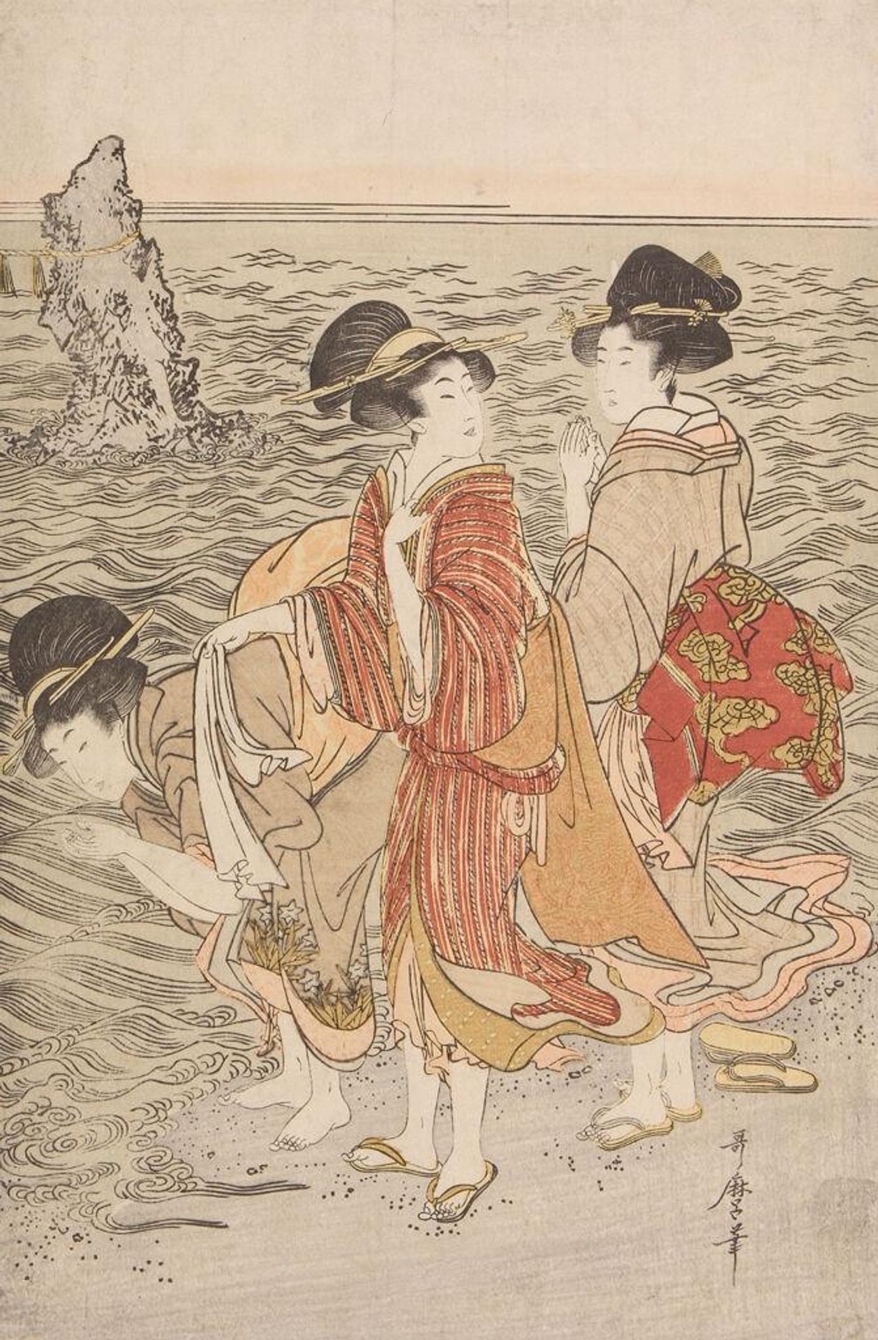 Women at the Beach of Futami-ga-ura by Kitagawa Utamaro åå¤å·æ­éº?"Late Edo period