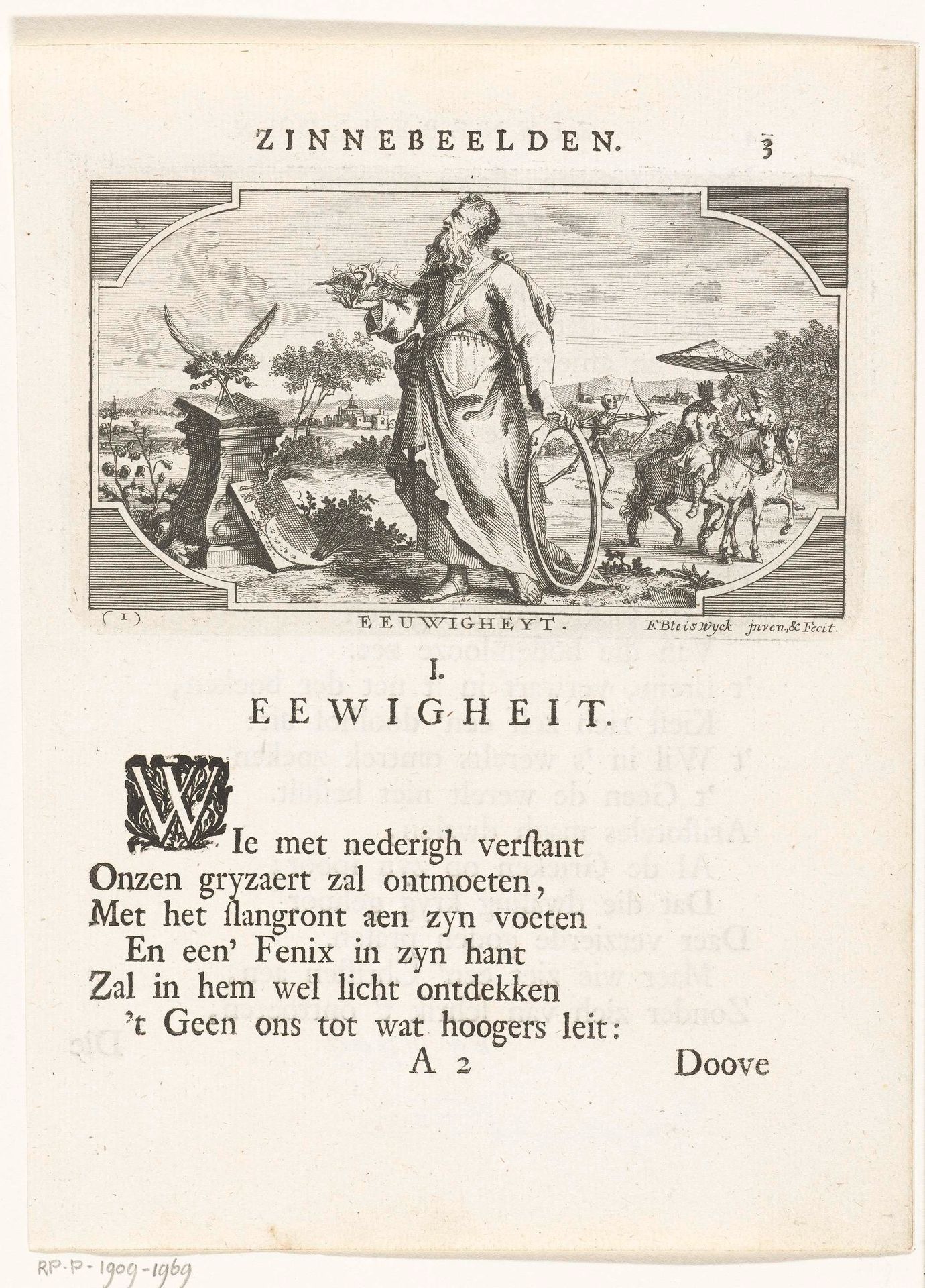 Embleem met allegorie op eeuwigheid by François van Bleyswijck