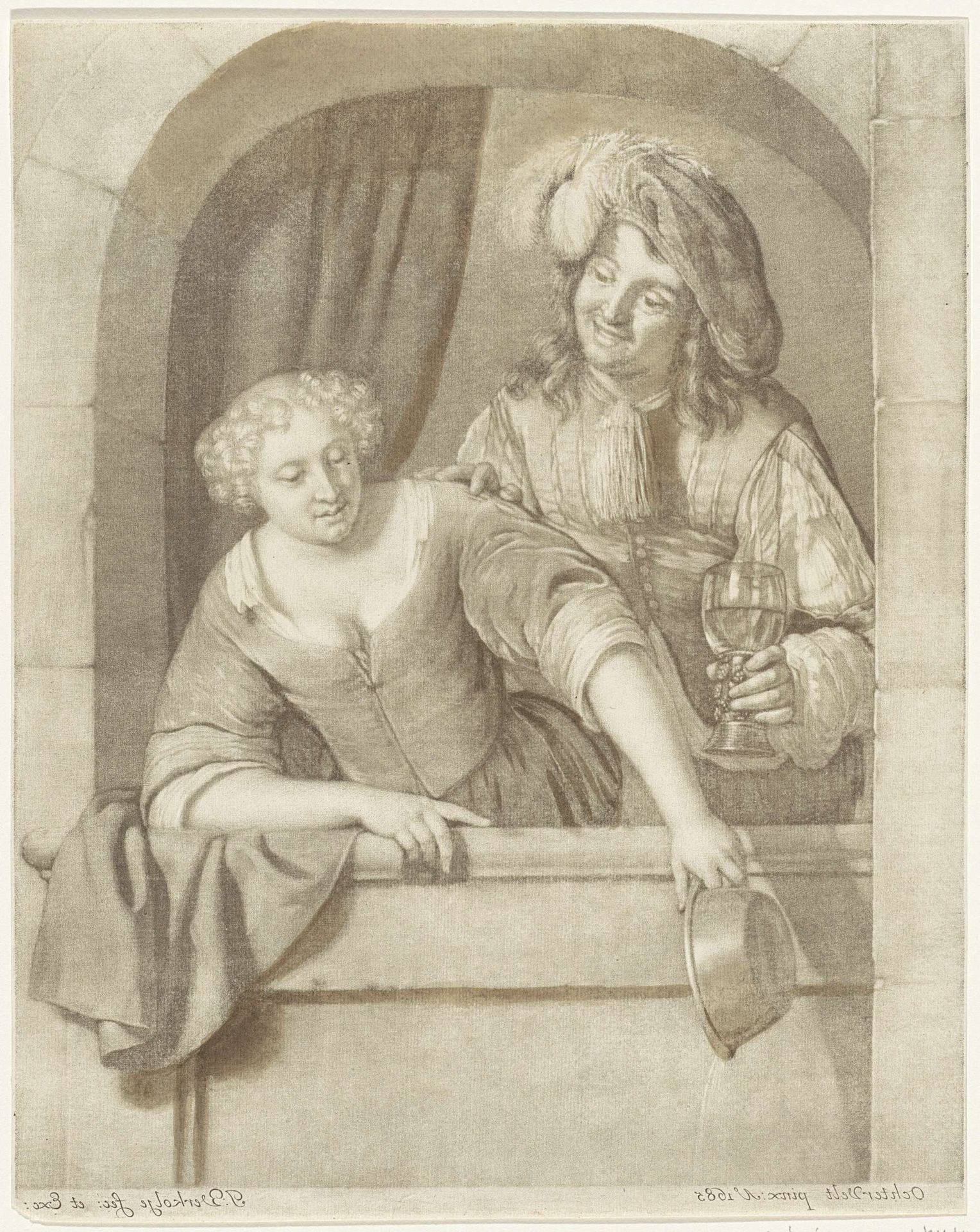 Vrouw en man in een venster by Jan Verkolje, I