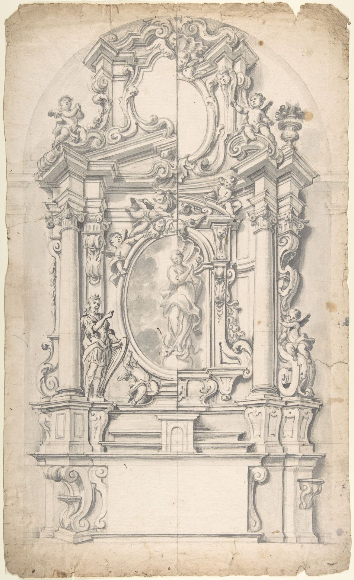 Halved Variant Designs for un Altar with the Virgin of the Immaculate Conception in the Central Cartouche by Anonymous