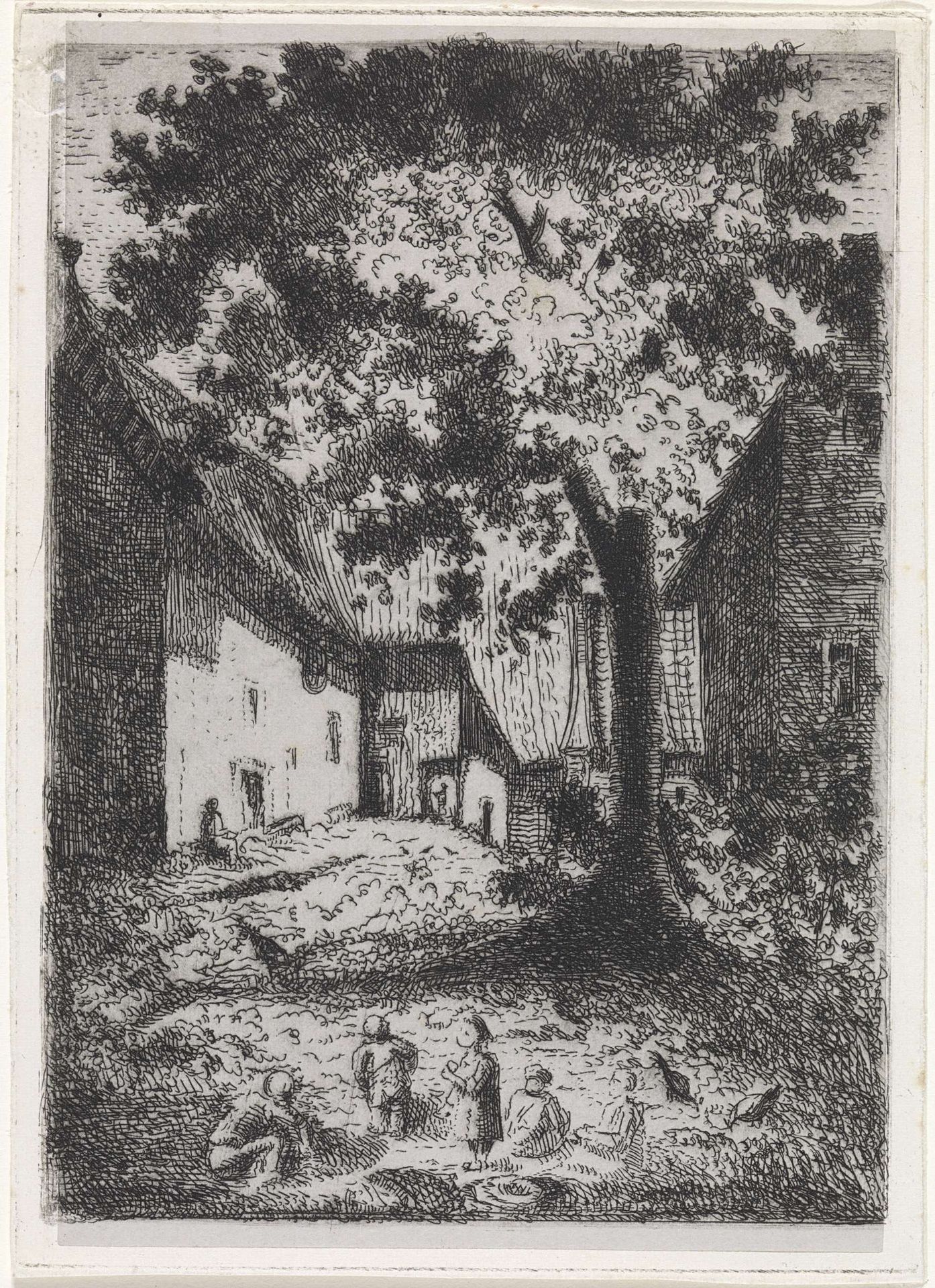 Spelende kinderen nabij dorpshuizen by Arnoud Schaepkens