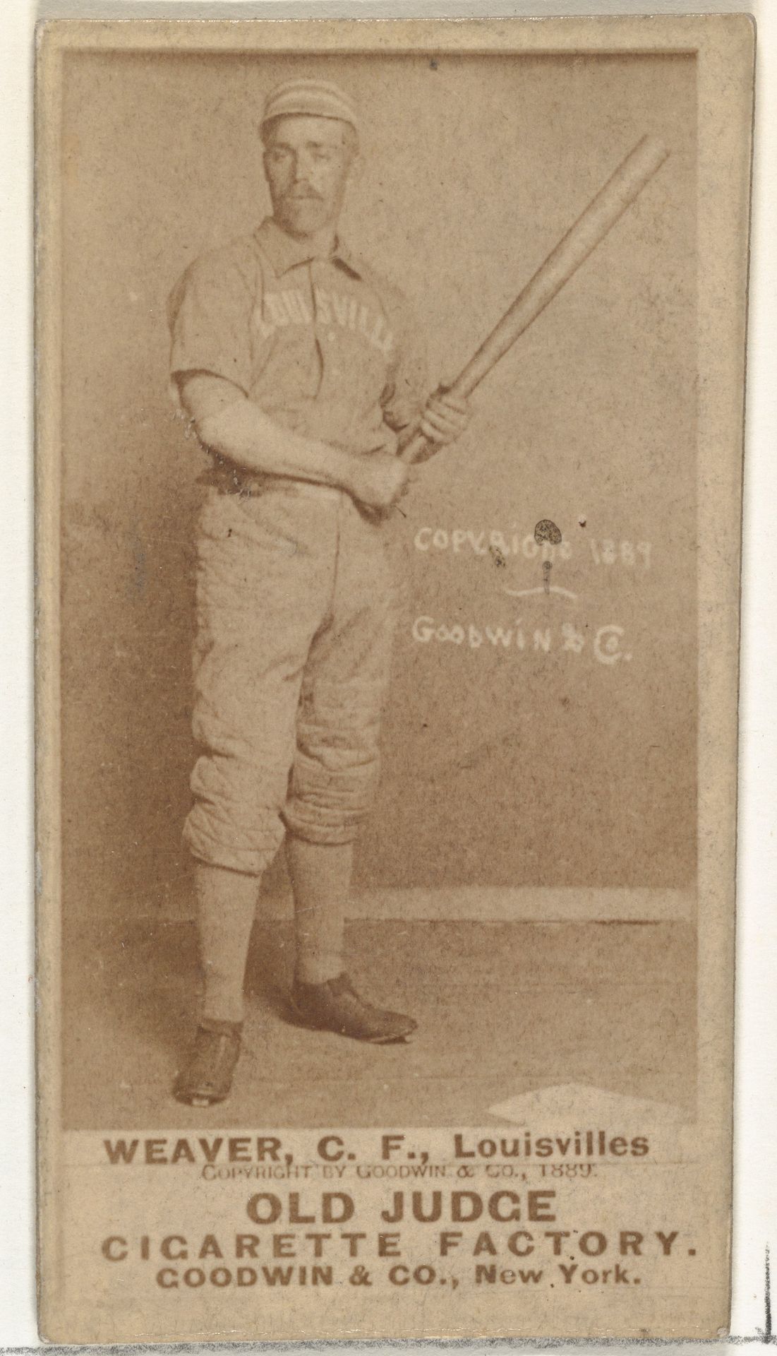 William B. "Farmer" Weaver, Center Field, Louisville Colonels, from the Old Judge series (N172) for Old Judge Cigarettes by Goodwin & Company